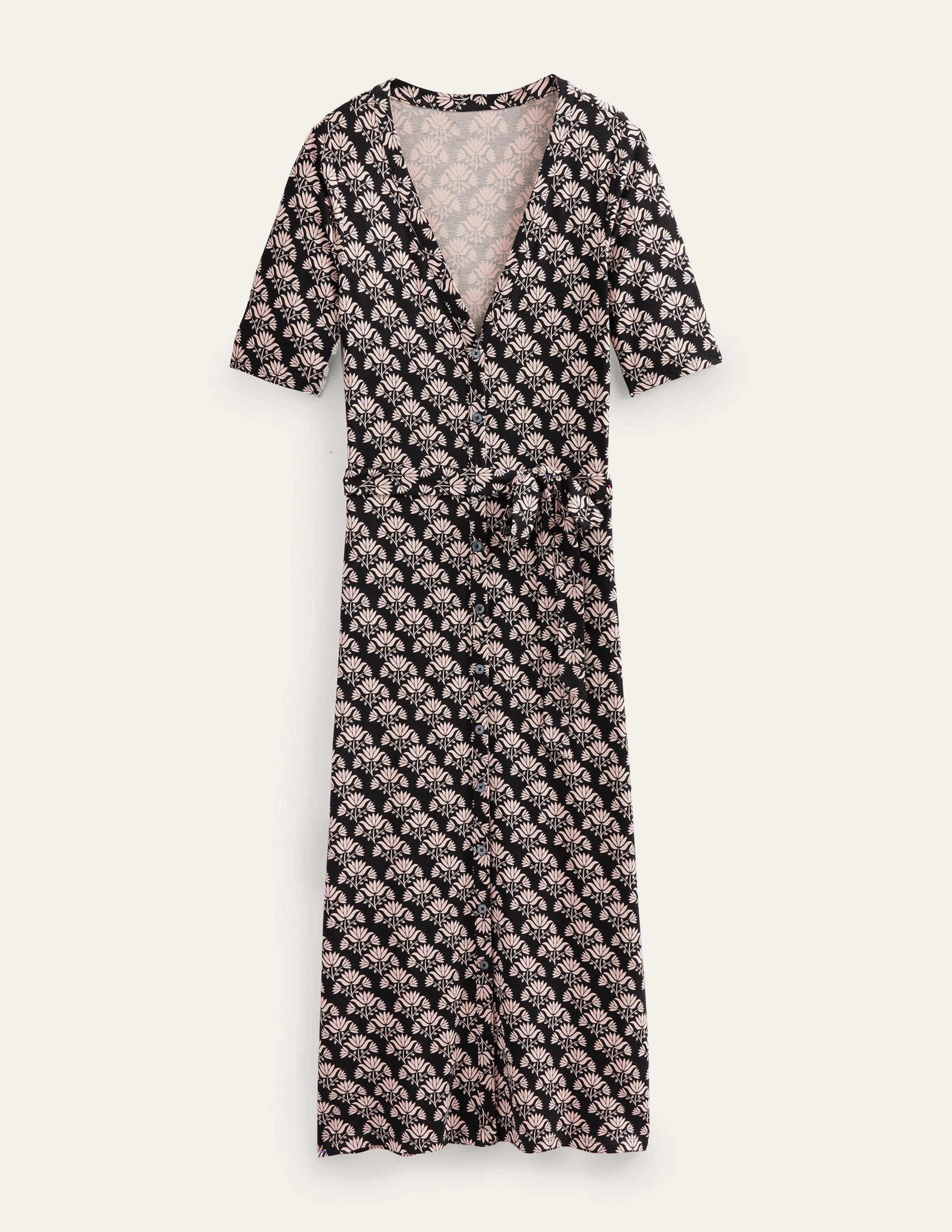 Robe midi boutonnée sur le devant en jersey-Noir, motif Passion Stamp - Image 5