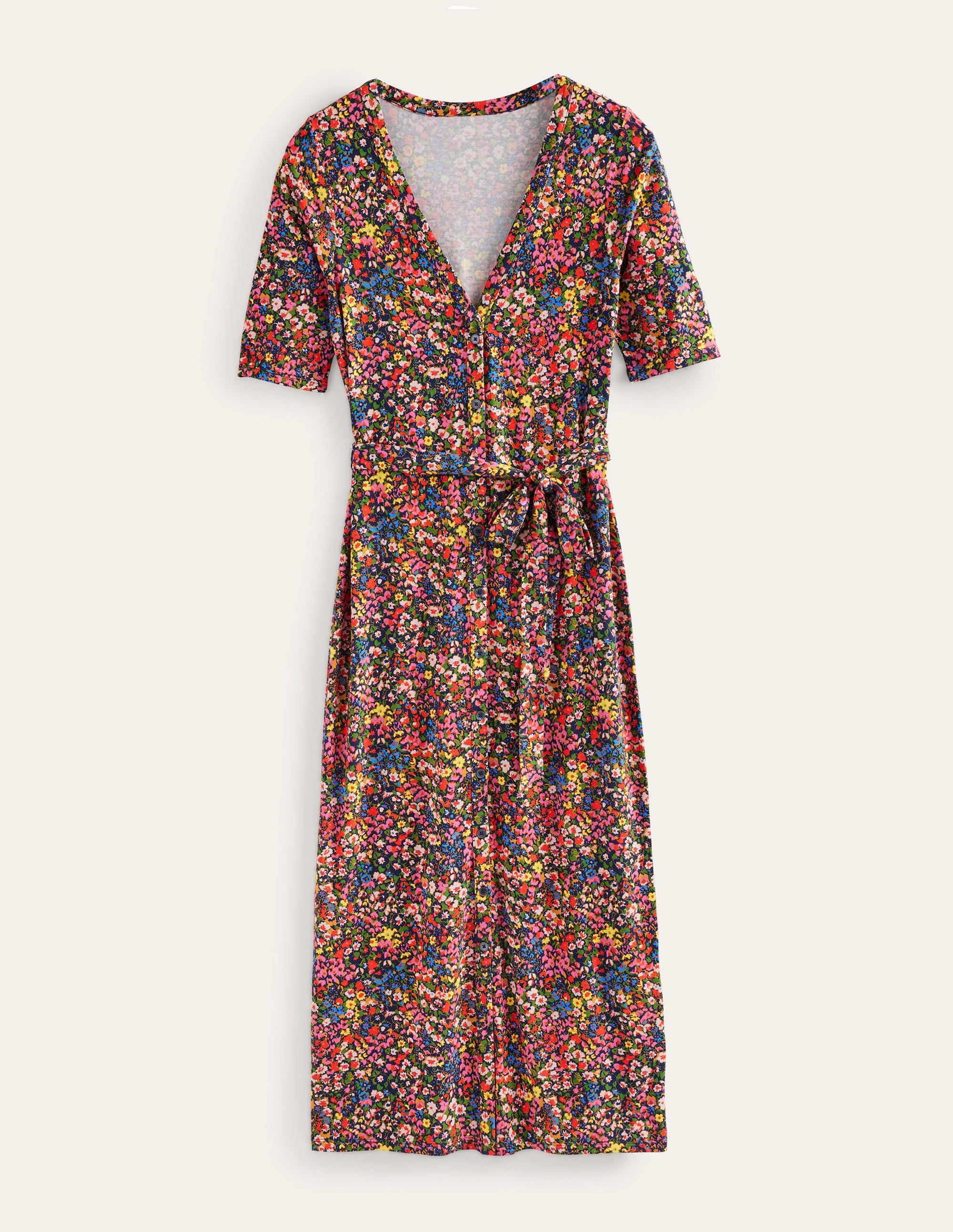 Robe midi boutonnée sur le devant en jersey-Multi, motif Gardenia Petal - Image 5