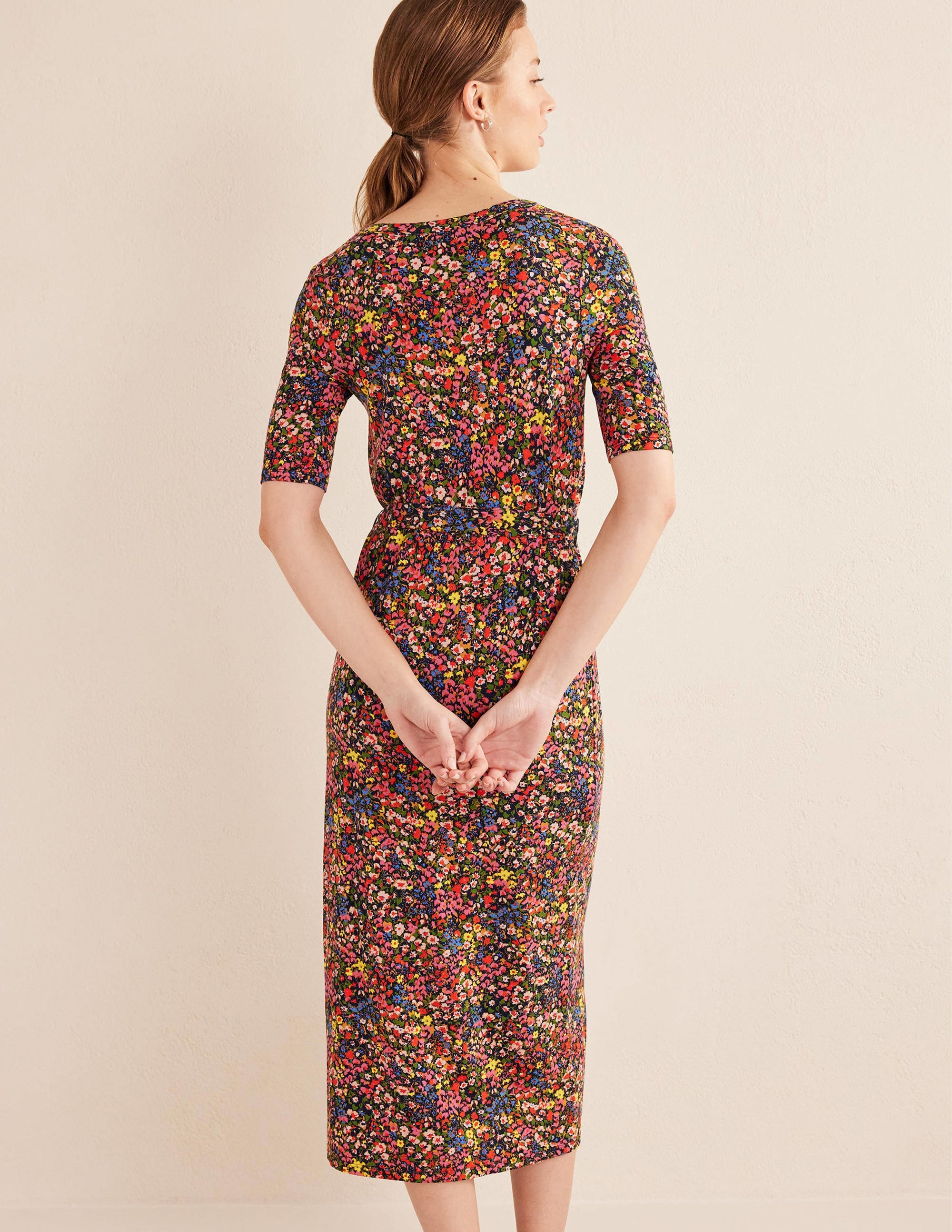 Robe midi boutonnée sur le devant en jersey-Multi, motif Gardenia Petal - Image 3