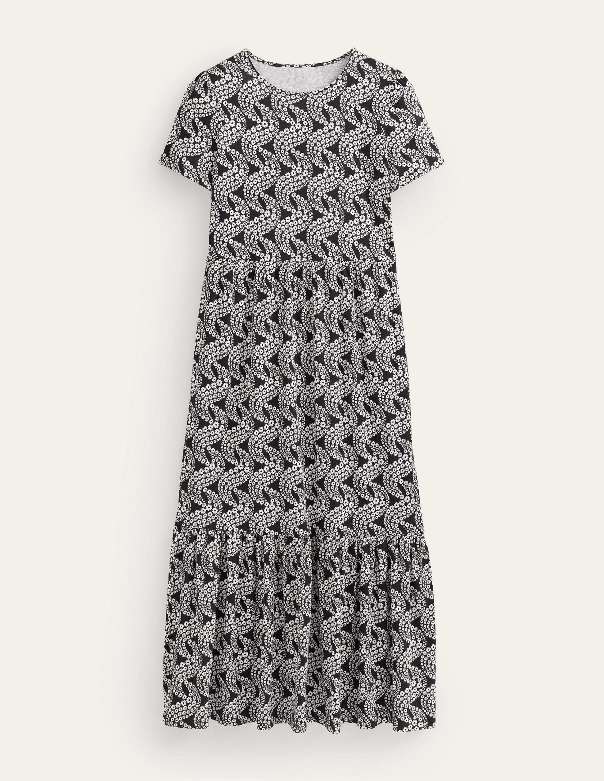 Robe midi Emma en jersey à volants-Noir, motif Daisy Swirl-5