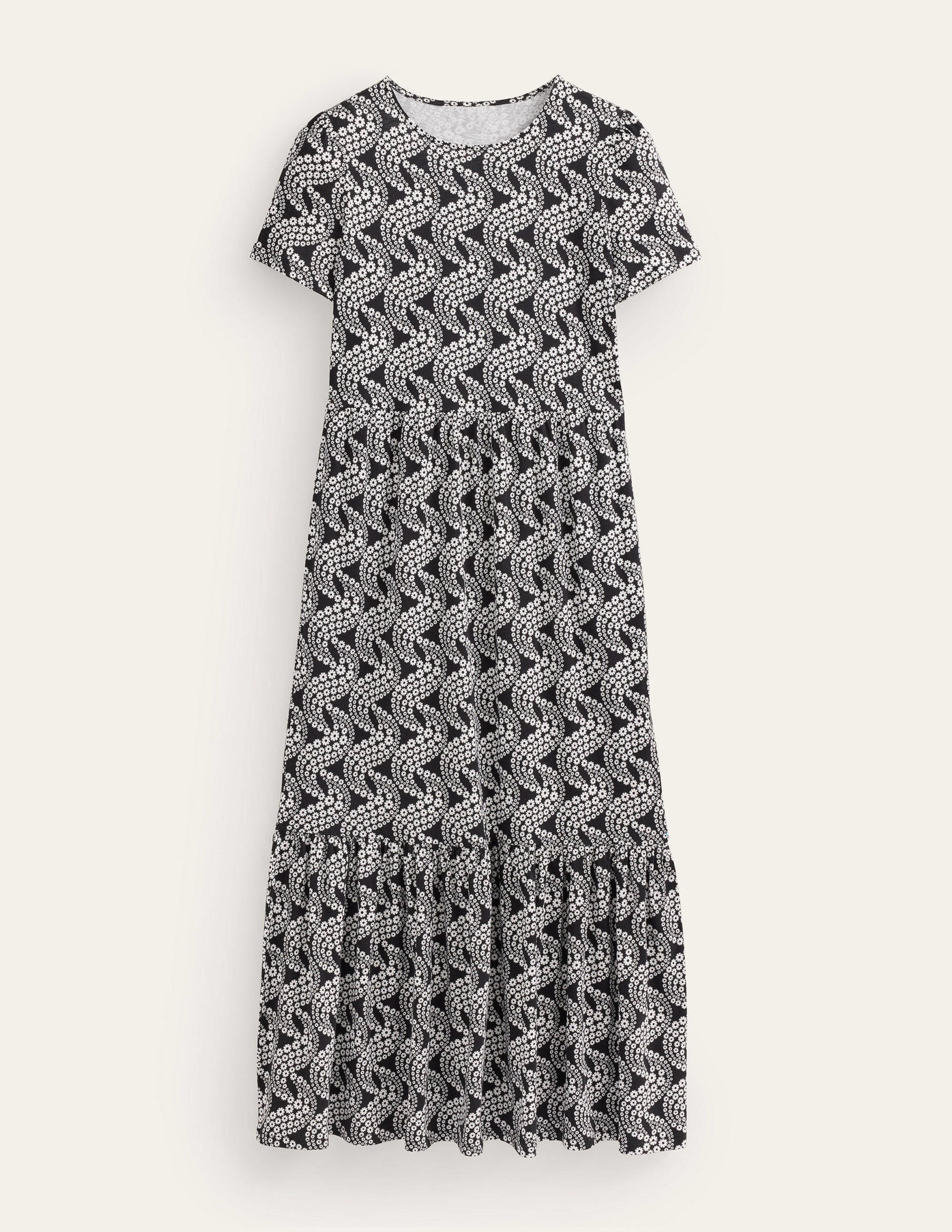 Robe midi Emma en jersey à volants-Noir, motif Daisy Swirl - Image 5