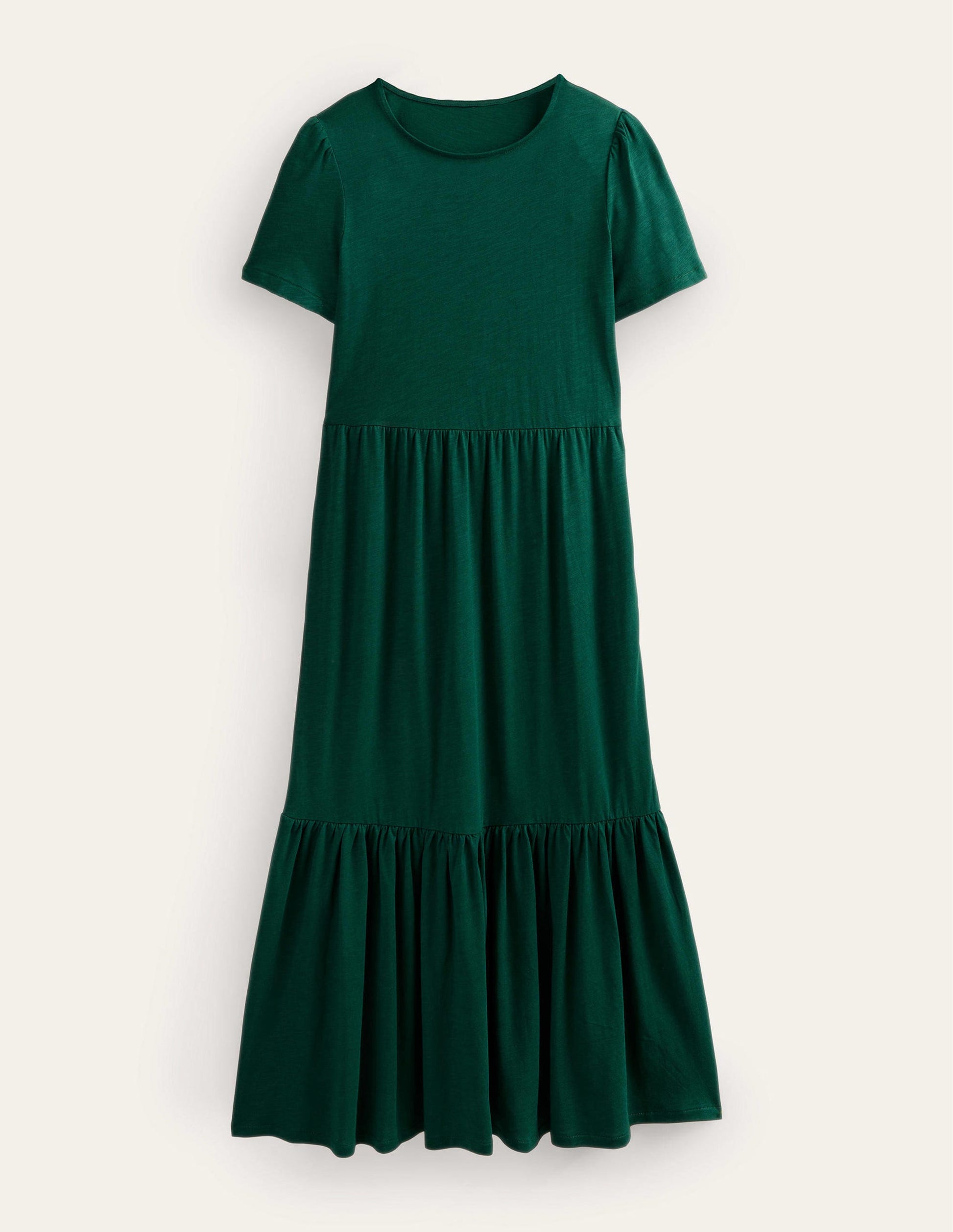 Emma Gestuftes Jersey-Midikleid-Dunkles Smaragdgrün-2