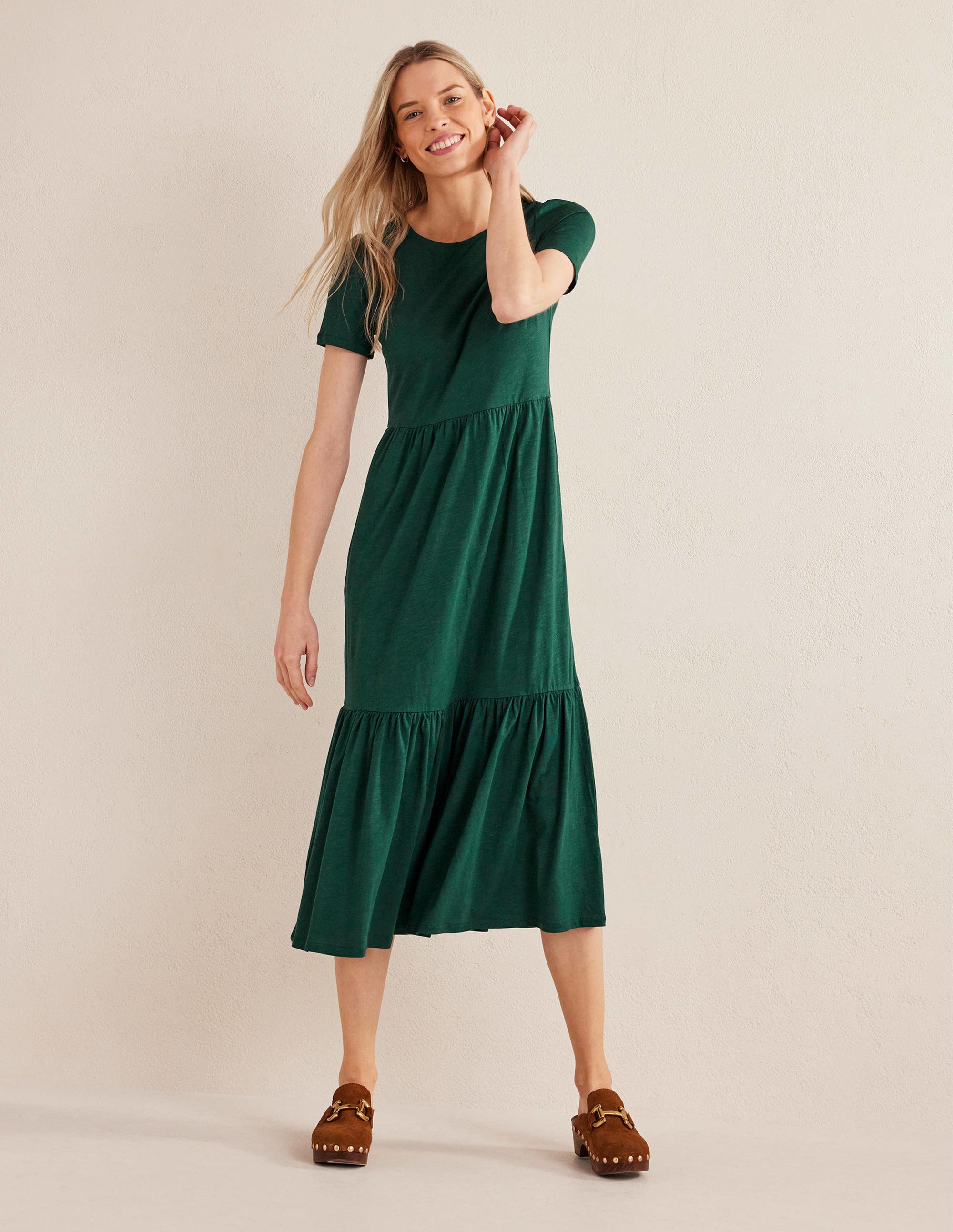 Robe midi Emma en jersey à volants-Émeraude nocturne - Image 1