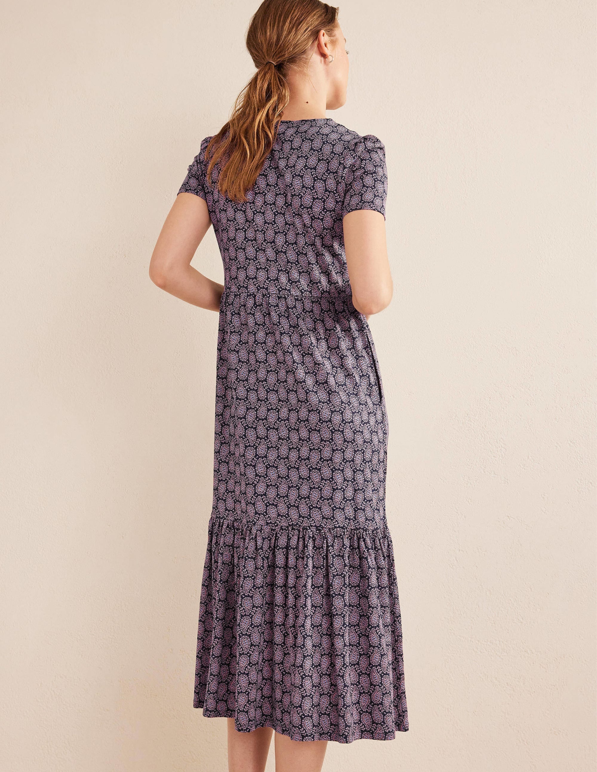 Robe midi Emma en jersey à volants-Bleu marine foncé, motif Paisley Heart - Image 3