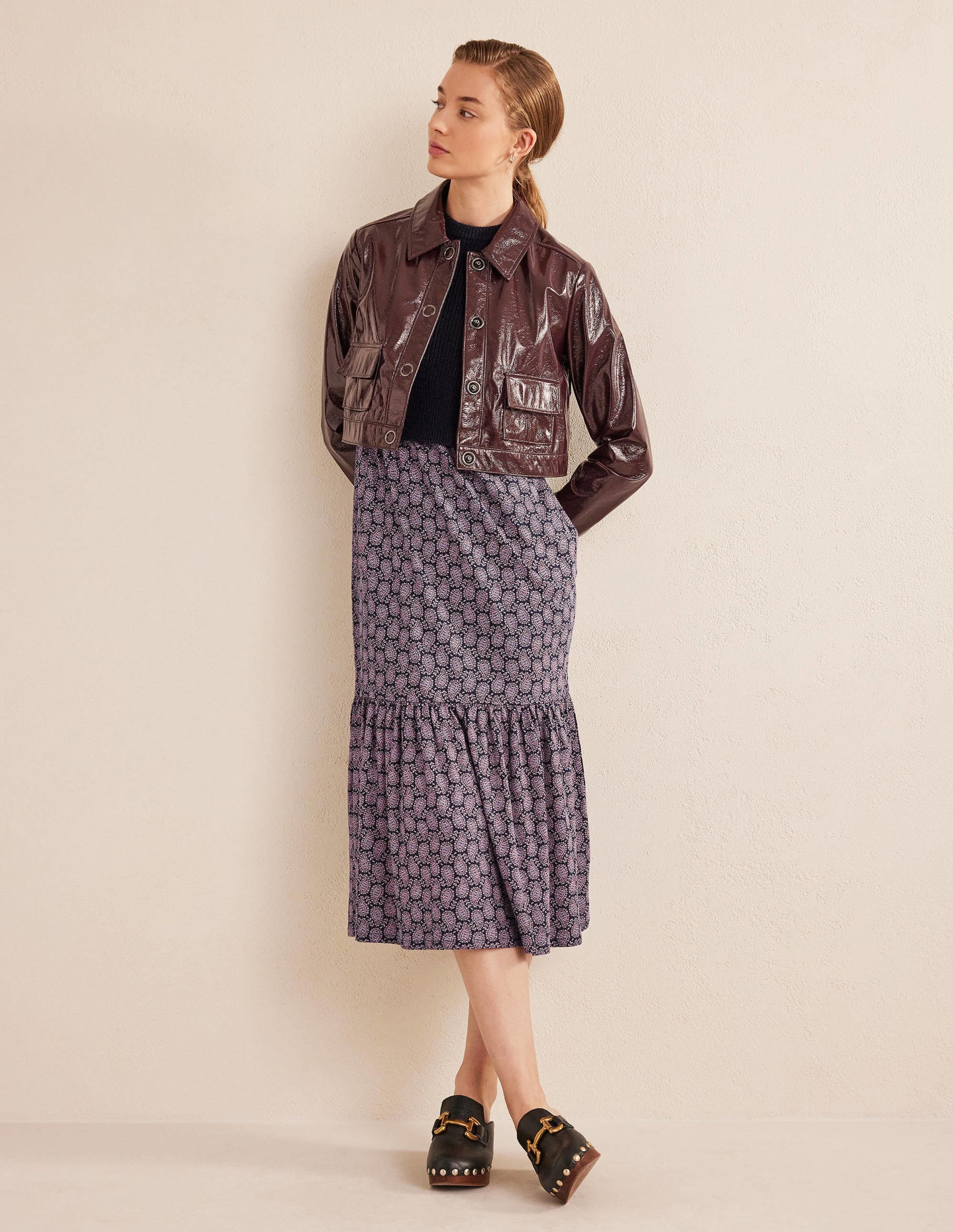 Robe midi Emma en jersey à volants-Bleu marine foncé, motif Paisley Heart - Image 4