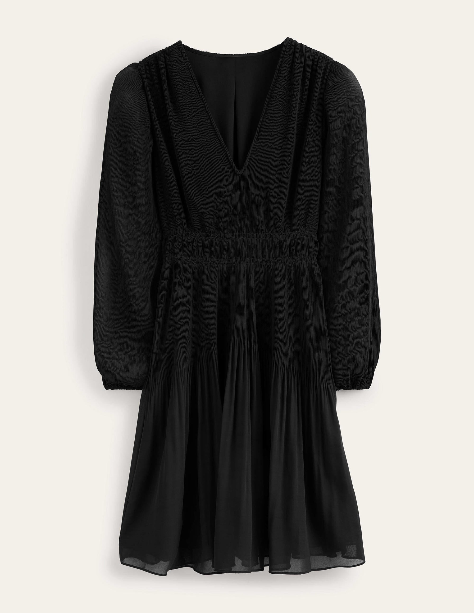 Robe plissé à col V-Noir - Image 5