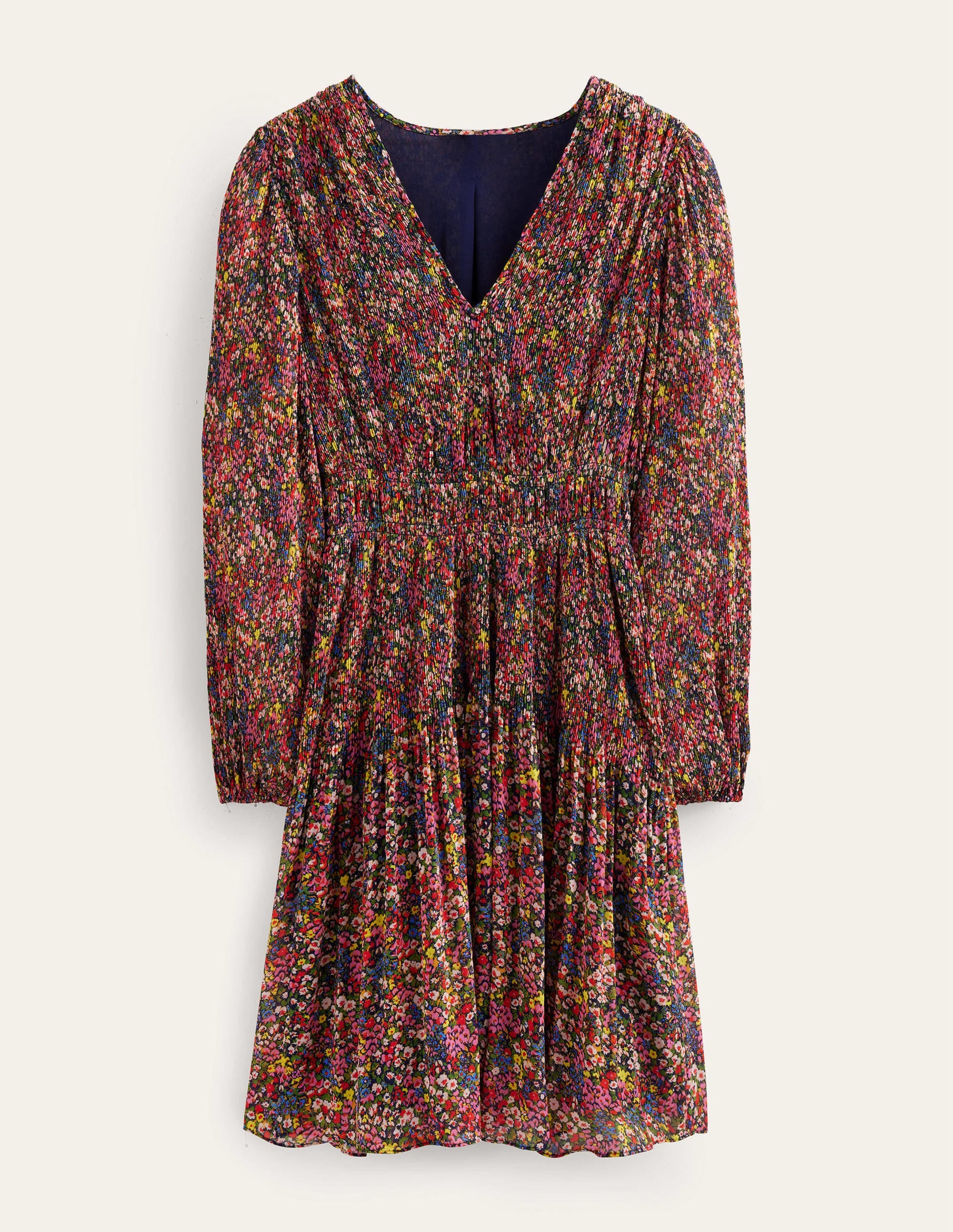 V-neck Plisse Mini Dress-Multi, Gardenia Petal - Image 5