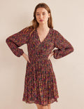 V-neck Plisse Mini Dress-Multi, Gardenia Petal
