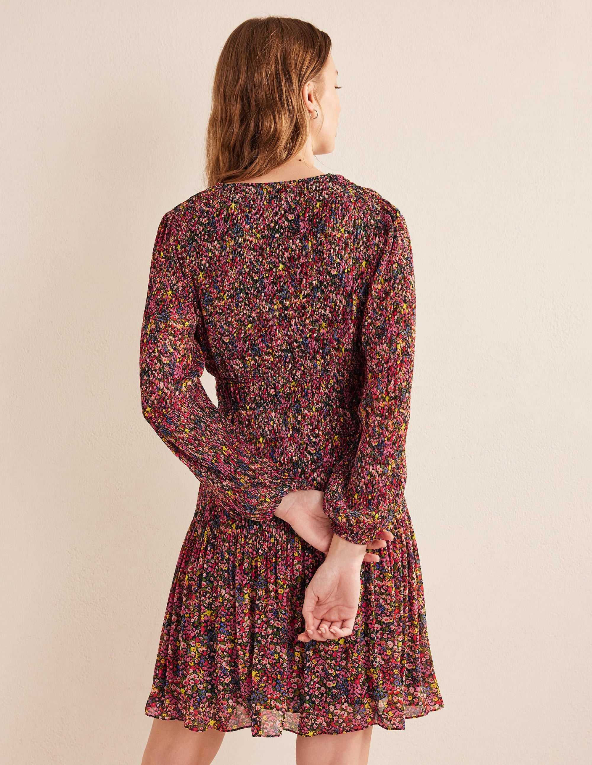 V-neck Plisse Mini Dress-Multi, Gardenia Petal - Image 3