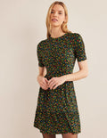Ruched Bust Jersey Mini Dress-Black, Petal Foliage
