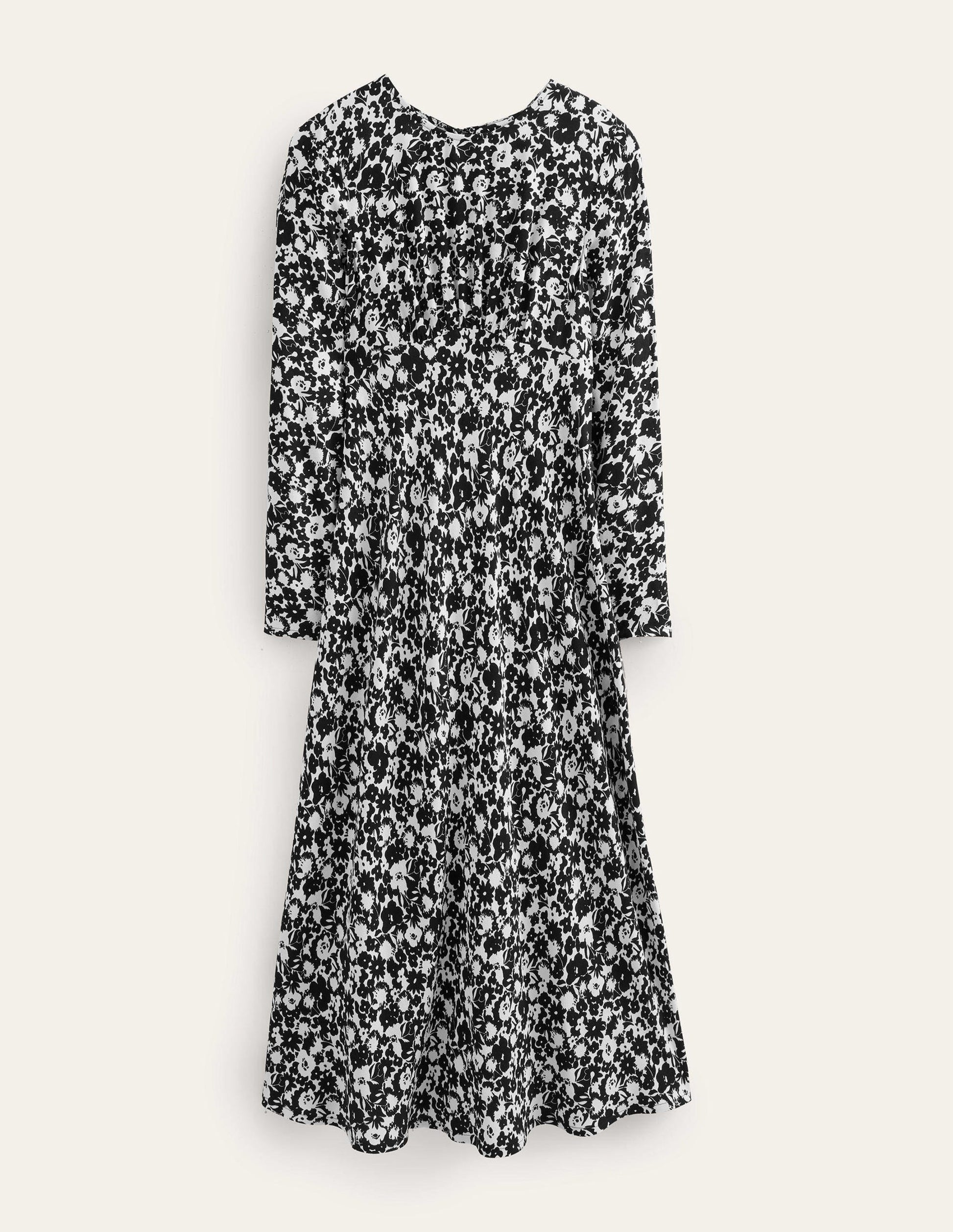 Robe midi style 40s à col rond-Noir, motif Bloom Silhouette-5