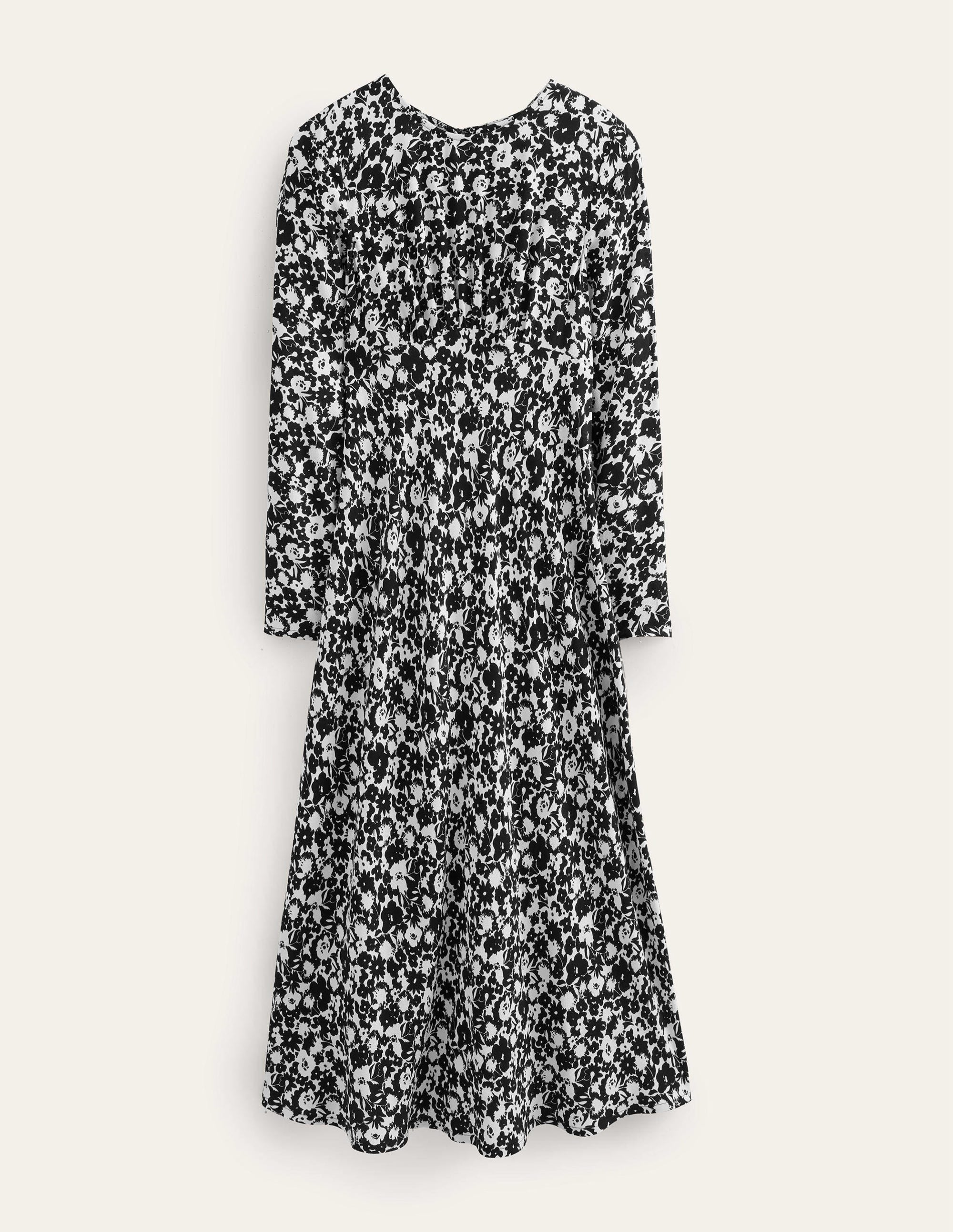 Robe midi style 40s à col rond-Noir, motif Bloom Silhouette - Image 5