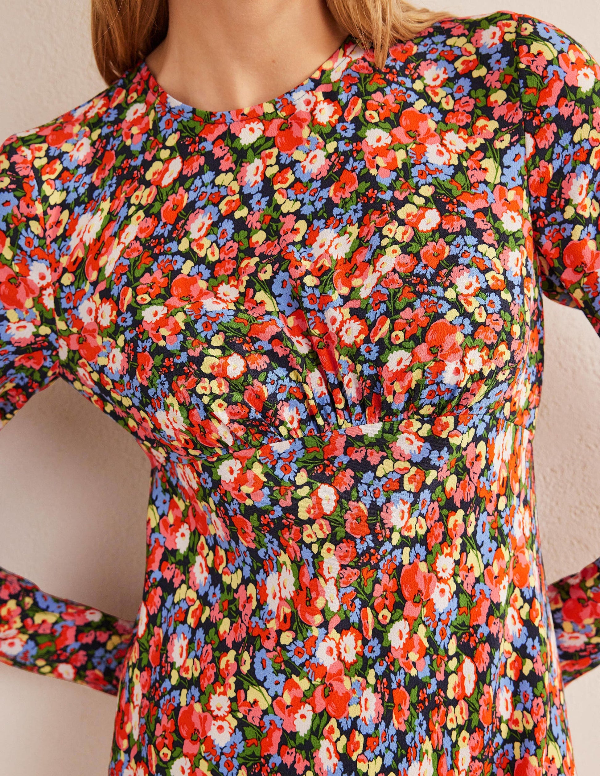 Midikleid mit Rundhalsausschnitt-Bunt/Knallige Pfingstrose-2