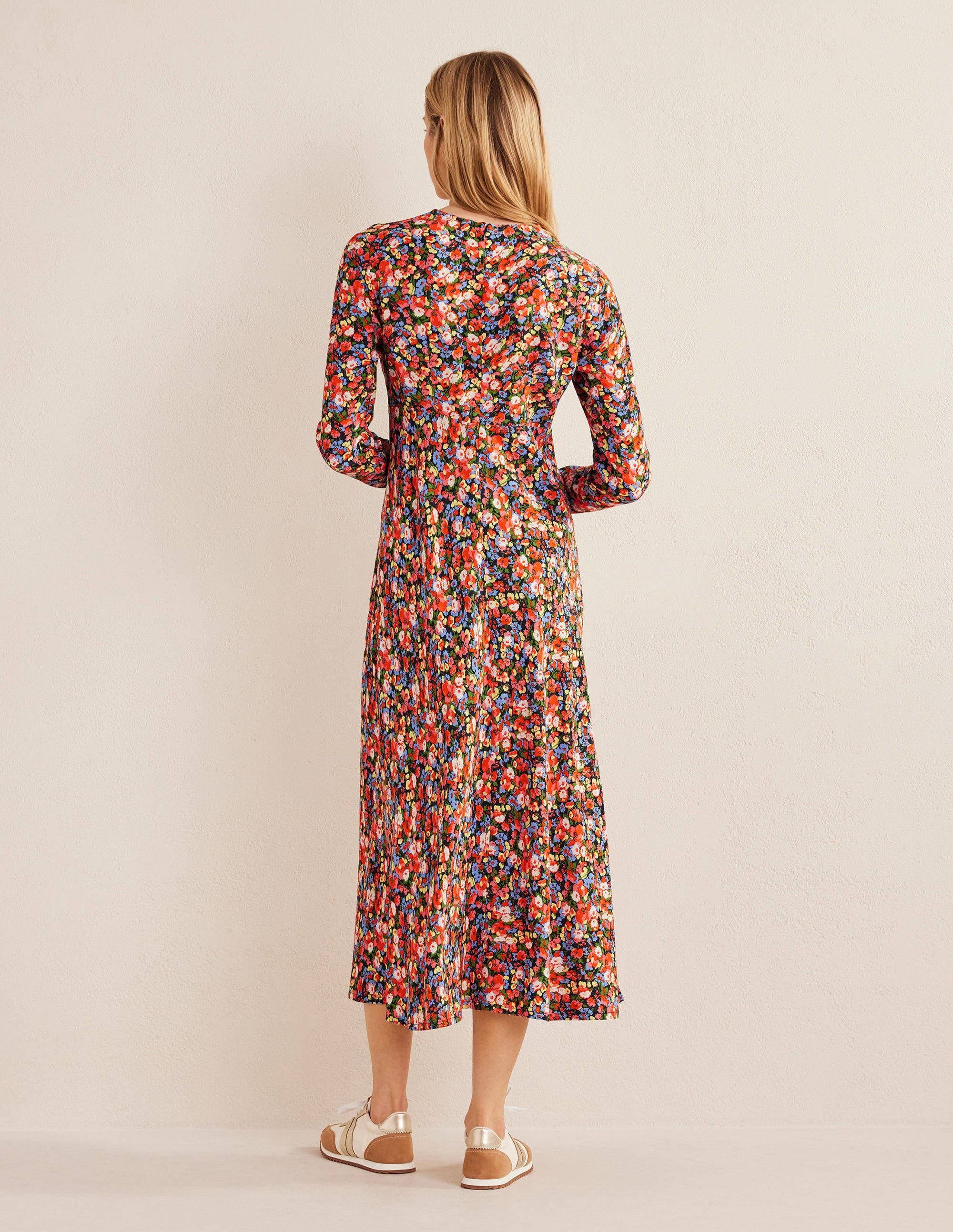 Robe midi style 40s à col rond-Multi, motif Peony Pop - Image 3