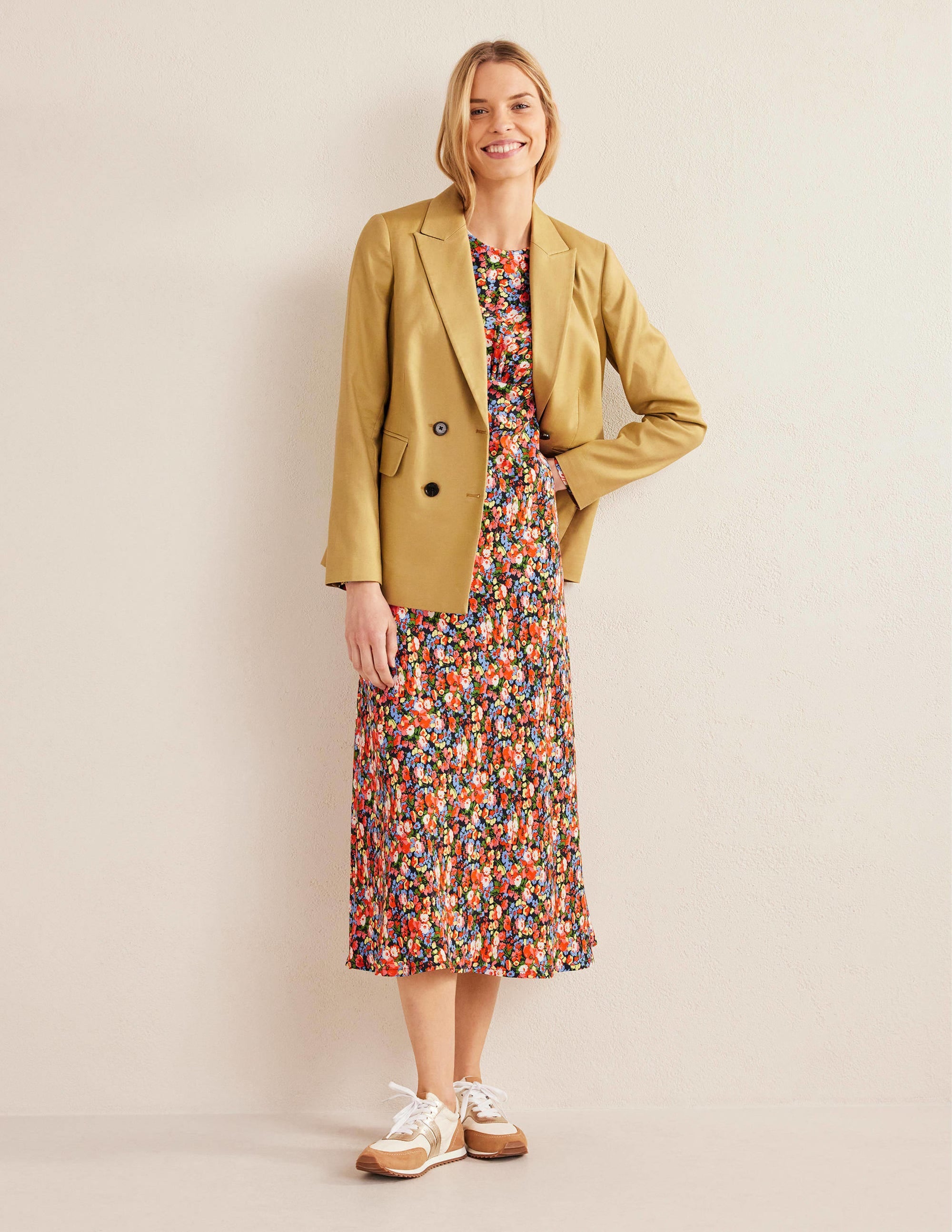 Robe midi style 40s à col rond-Multi, motif Peony Pop - Image 4