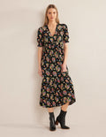 Ruffle Detail Midi Tea Dress-Black, Wild Cluster