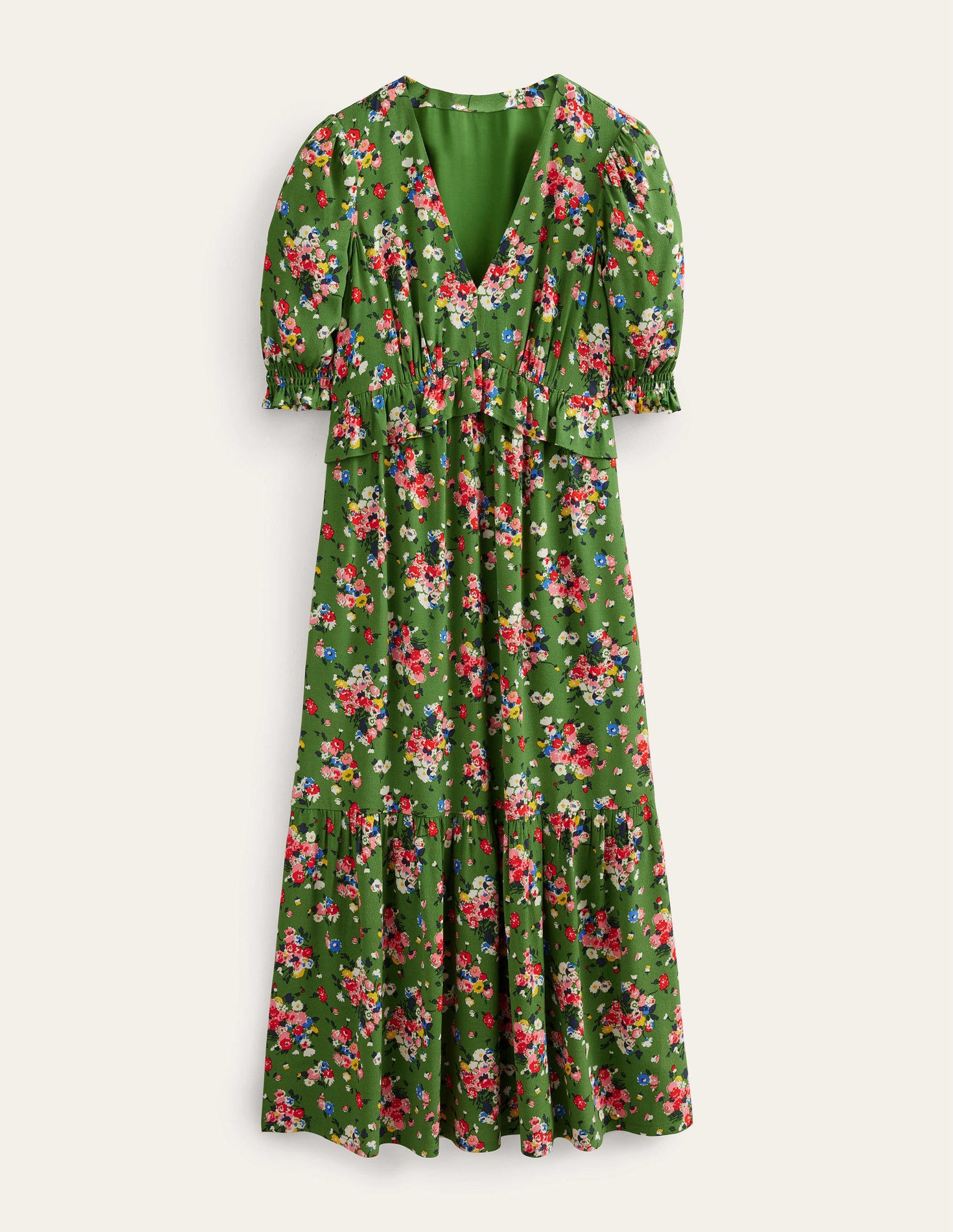 Midikleid mit Rüschen-Parkgrün, Wildblumen-2