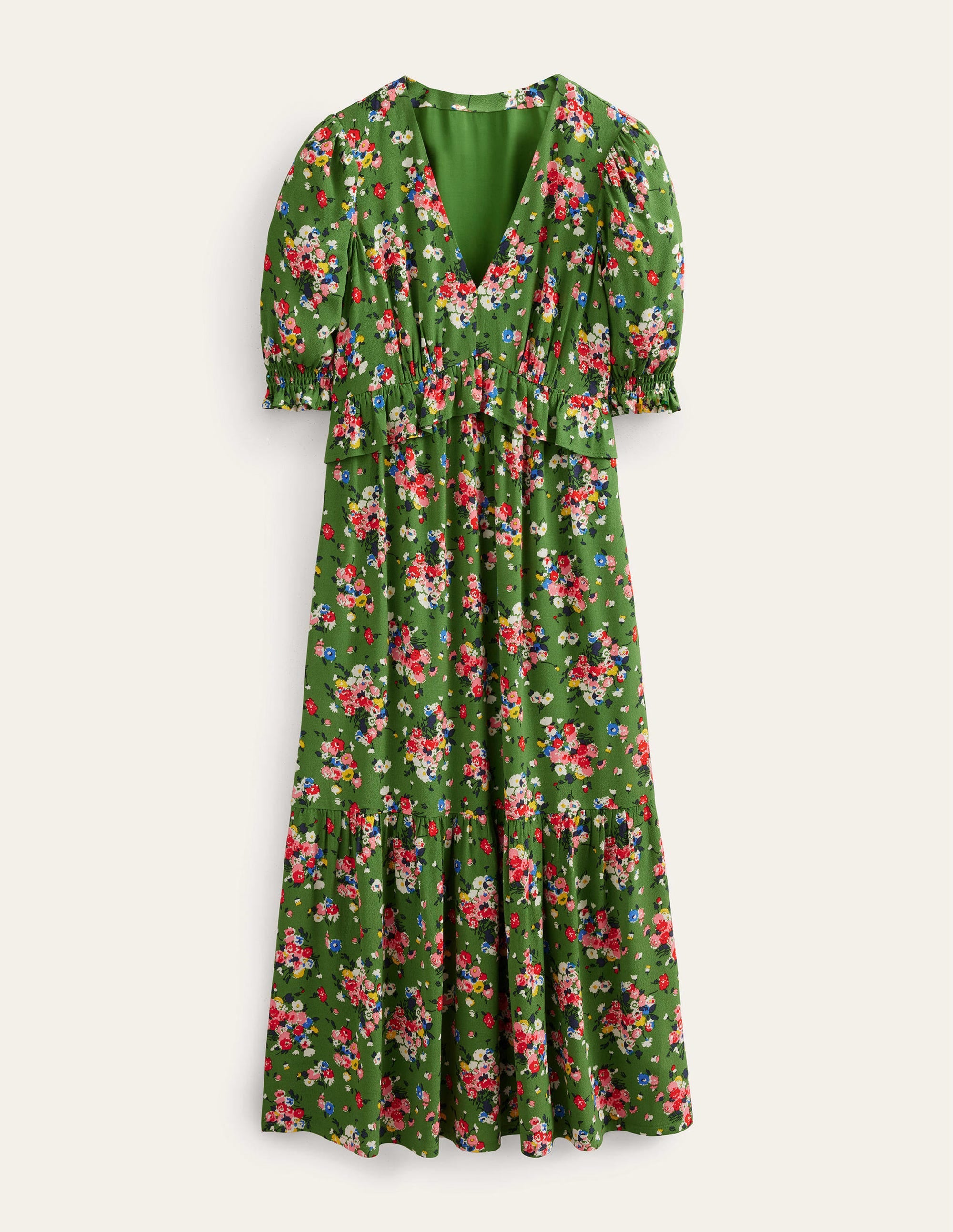 Midikleid mit Rüschen-Parkgrün, Wildblumen - Image 2