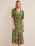 Midikleid mit Rüschen-Parkgrün, Wildblumen