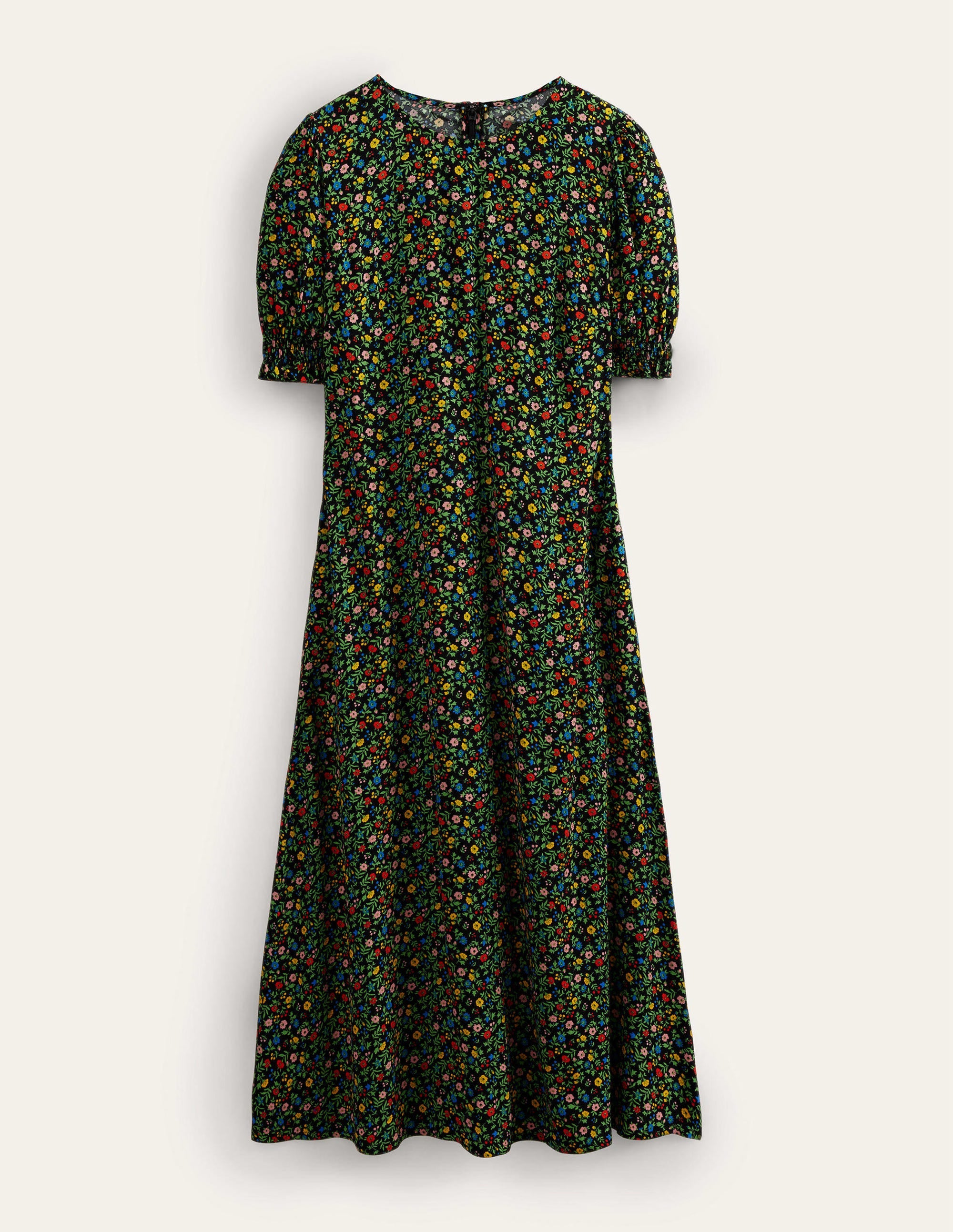 Robe midi style 40s Corinne-Noir, motif Petal Foliage - Image 5