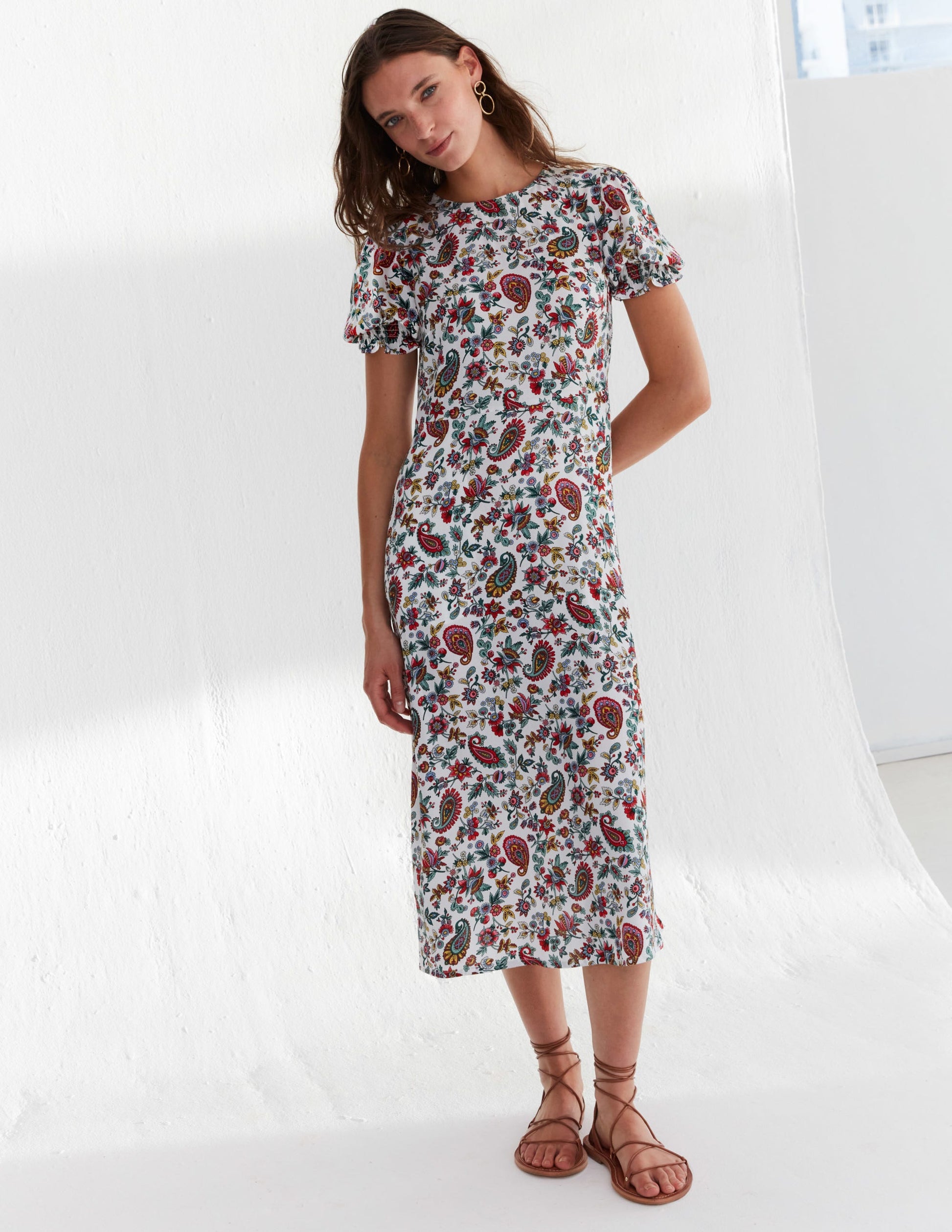 Corinne Midi-Teekleid-Bunt, Löwenzahnmuster-5