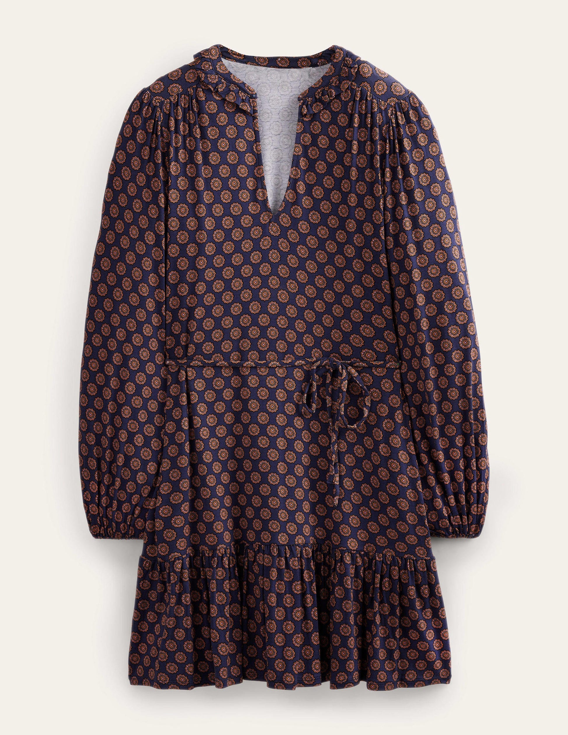 Notch Neck Jersey Dress-French Navy,  Sunflower Geo-5