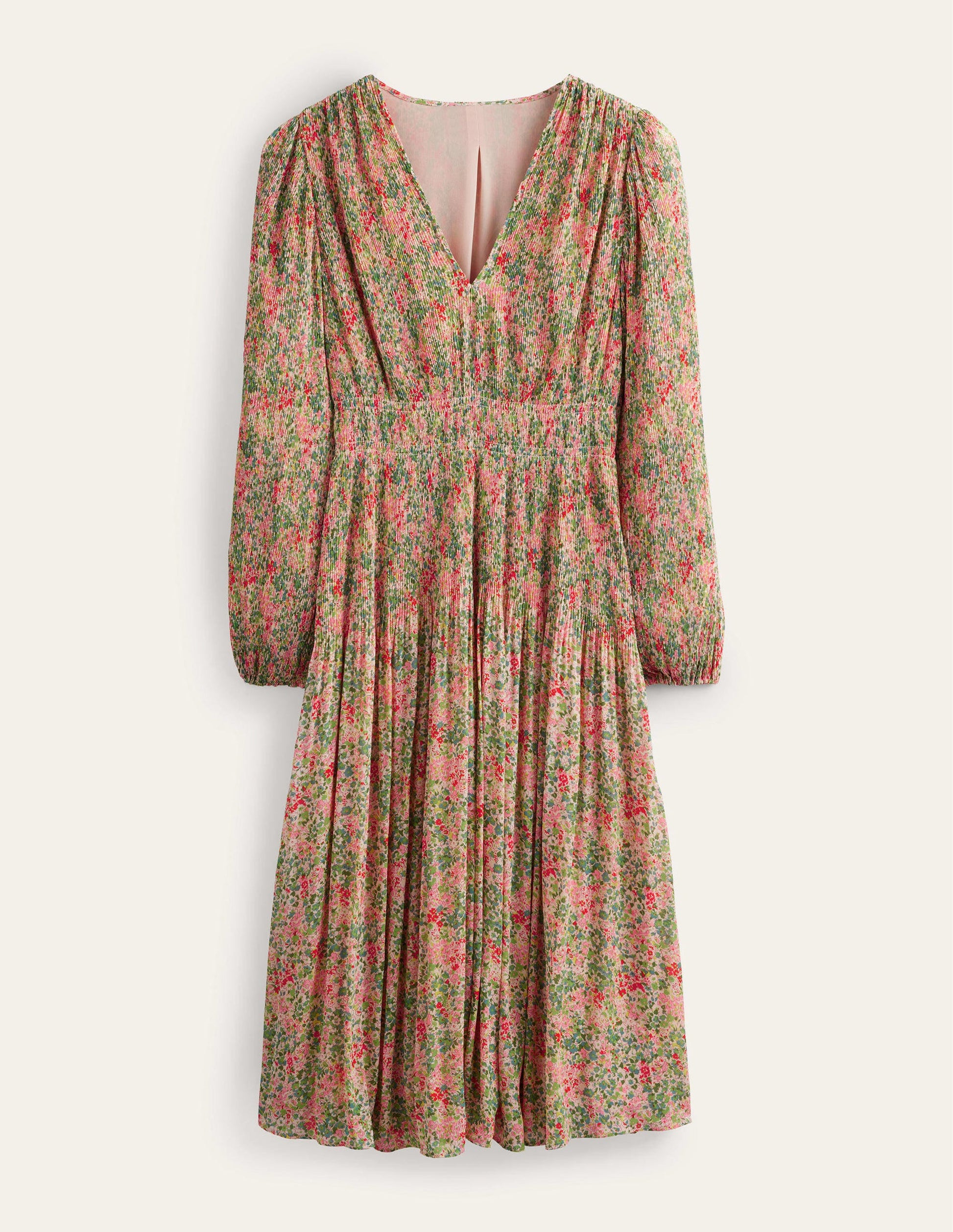 V-neck Plisse Midi Dress-Popcorn, Gardenia Petal-9