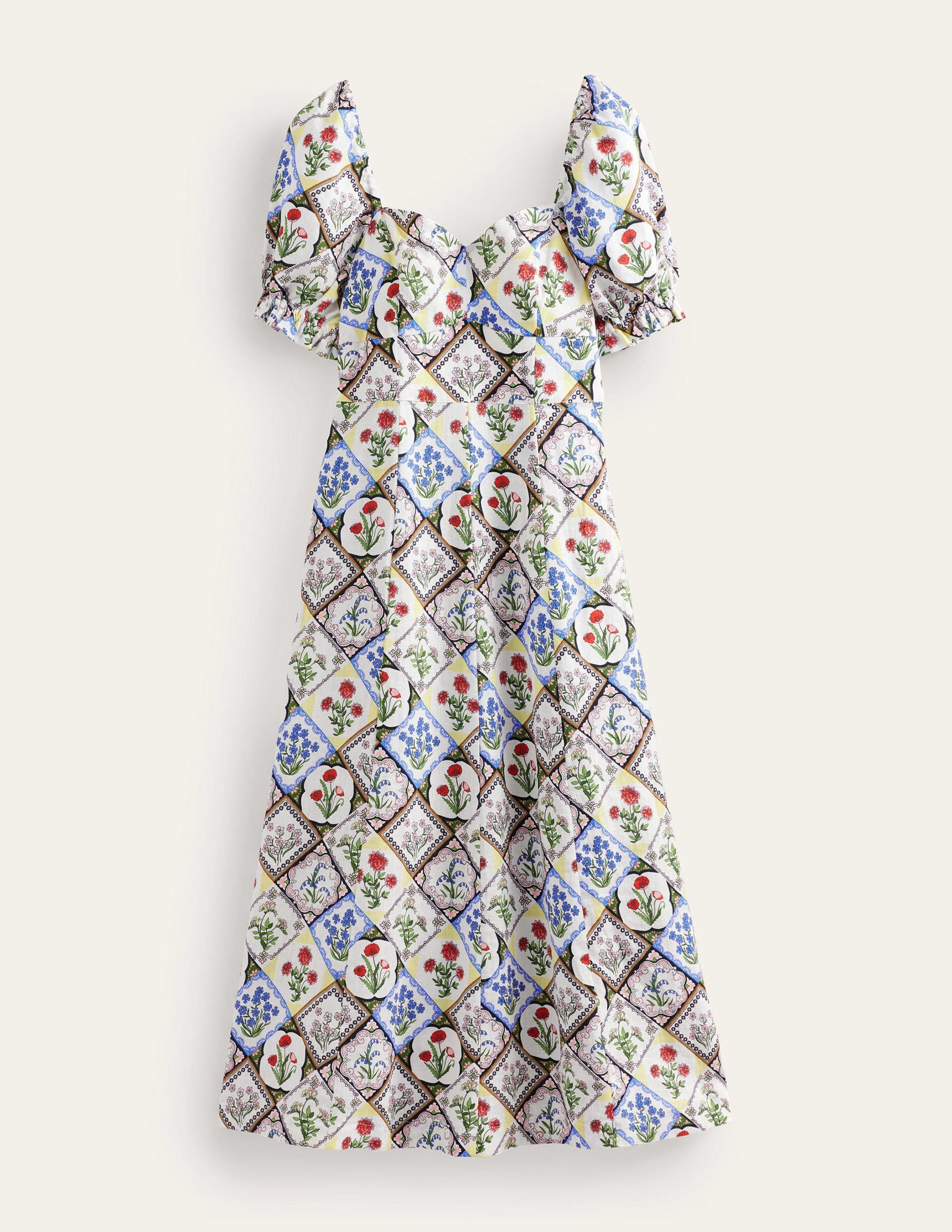 Leinen-Midikleid mit Herzausschnitt-Naturweiß, Wilde Glockenblumen - Image 6