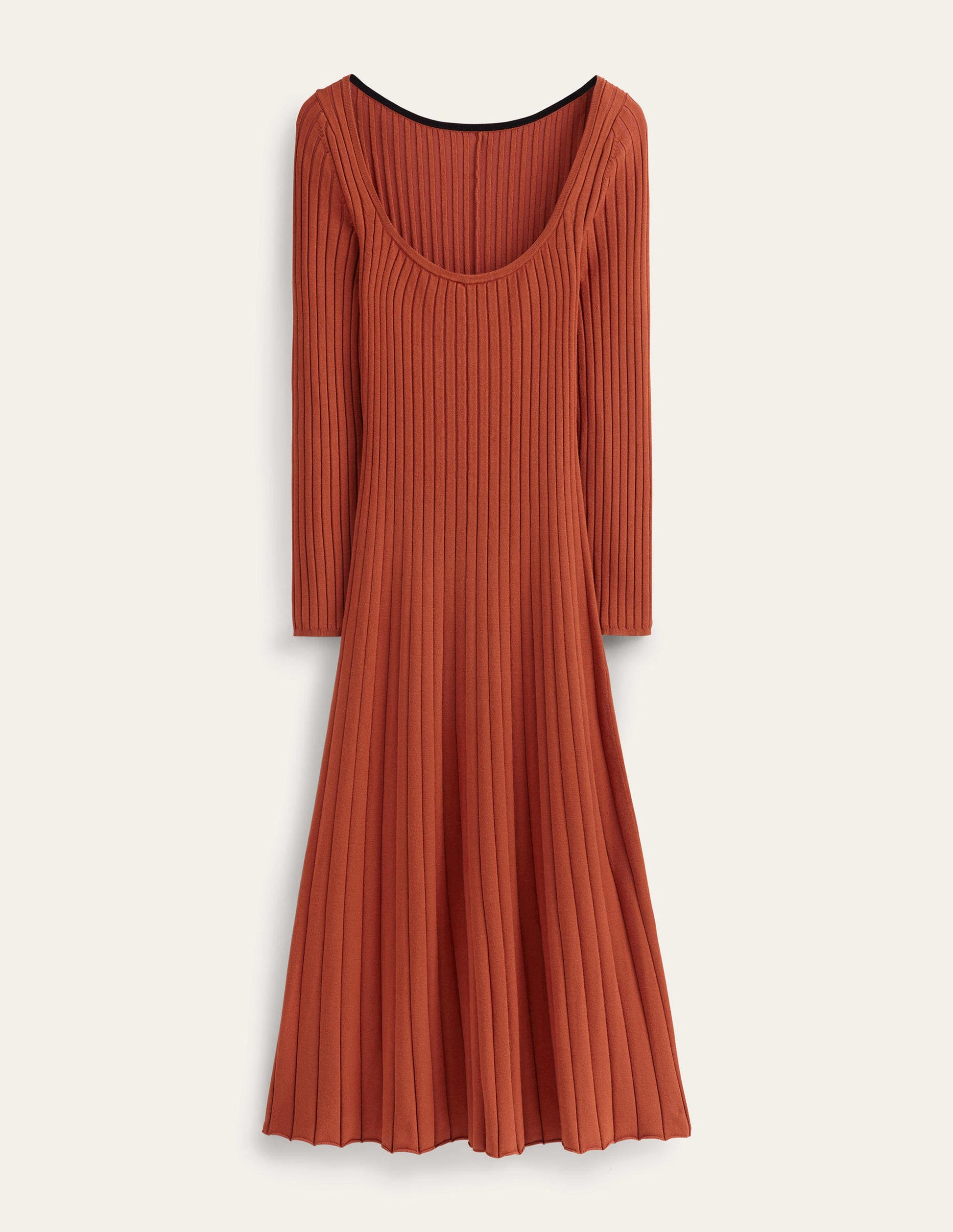 Rippstrickkleid mit Rundhalsausschnitt-Rostrot-4