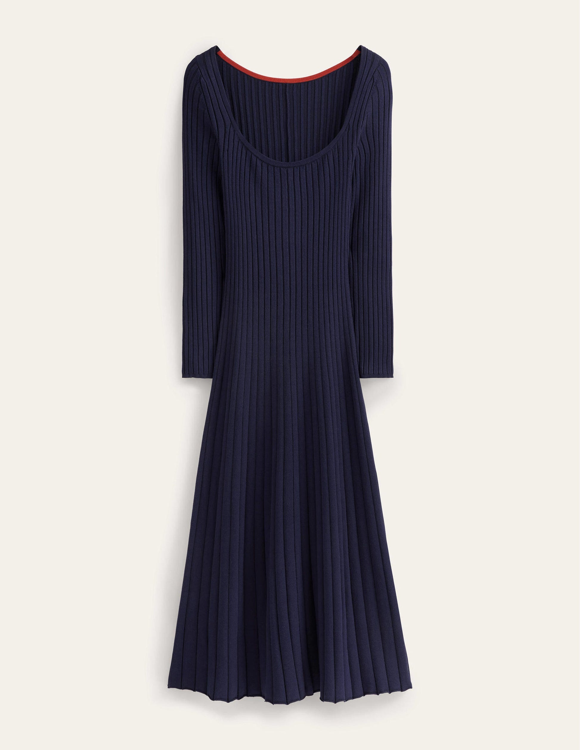 Robe côtelée à col U-Bleu marine-7