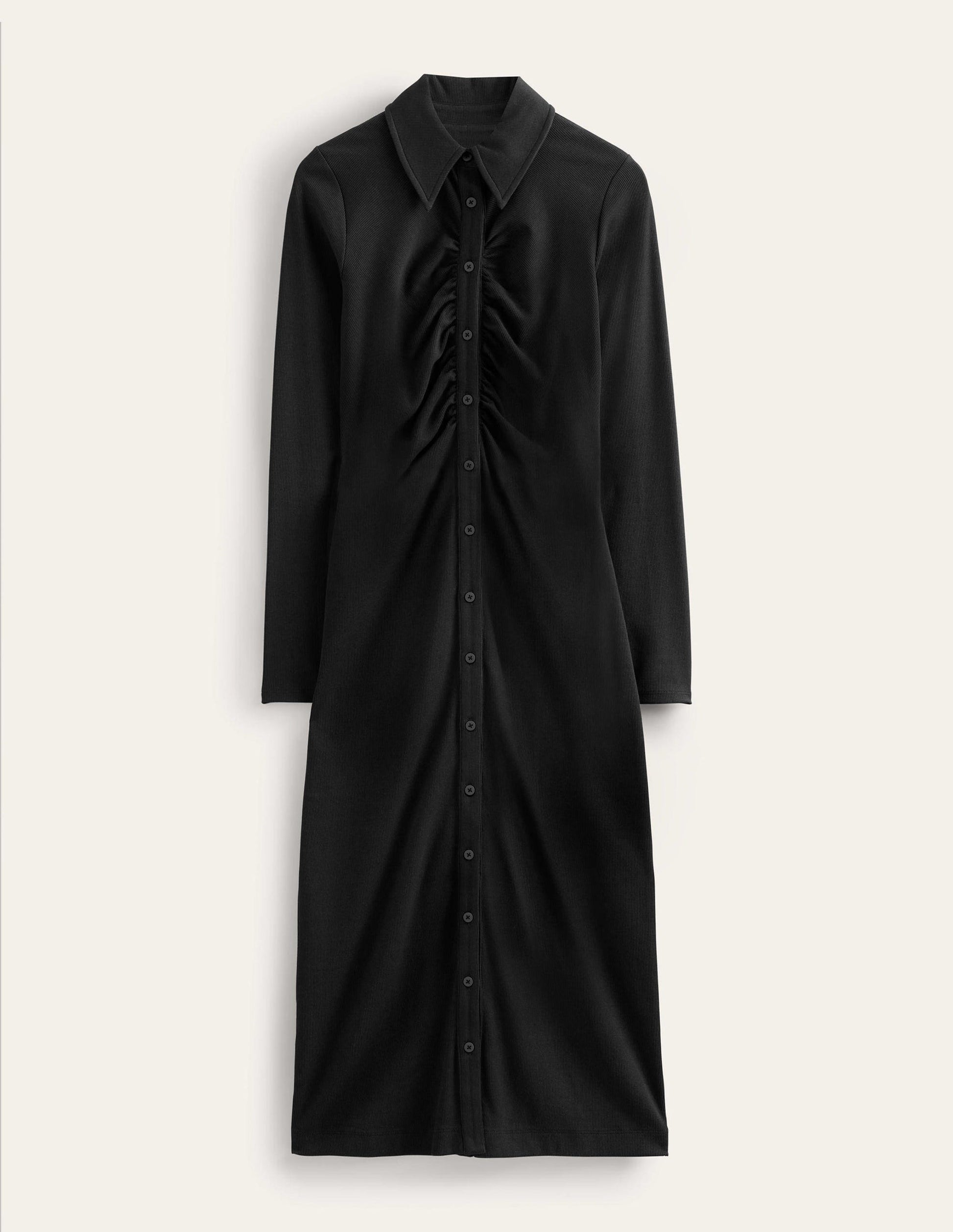 Geripptes Midi-Hemdblusenkleid aus Jersey-Schwarz-5