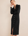 Geripptes Midi-Hemdblusenkleid aus Jersey-Schwarz