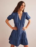 Kleid aus Jersey-Seersucker-Klassisches Navy