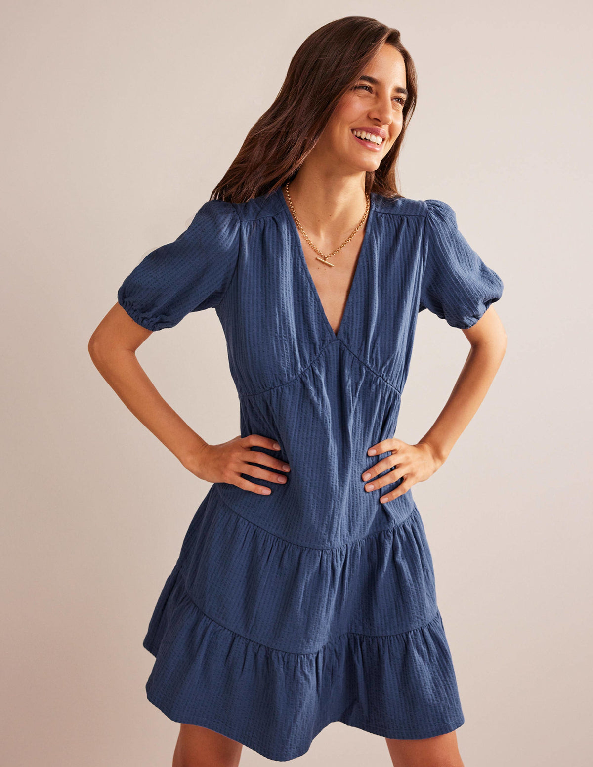 Kleid aus Jersey-Seersucker-Klassisches Navy - Image 1