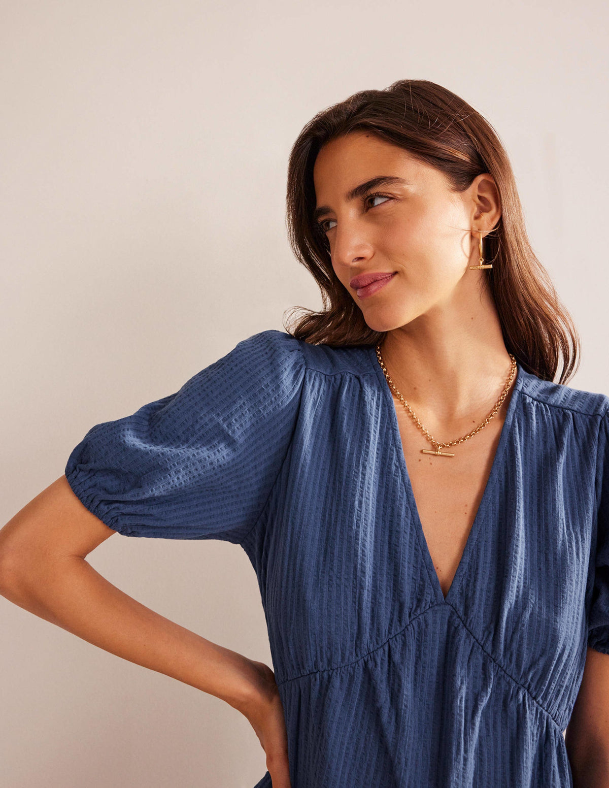 Kleid aus Jersey-Seersucker-Klassisches Navy-2