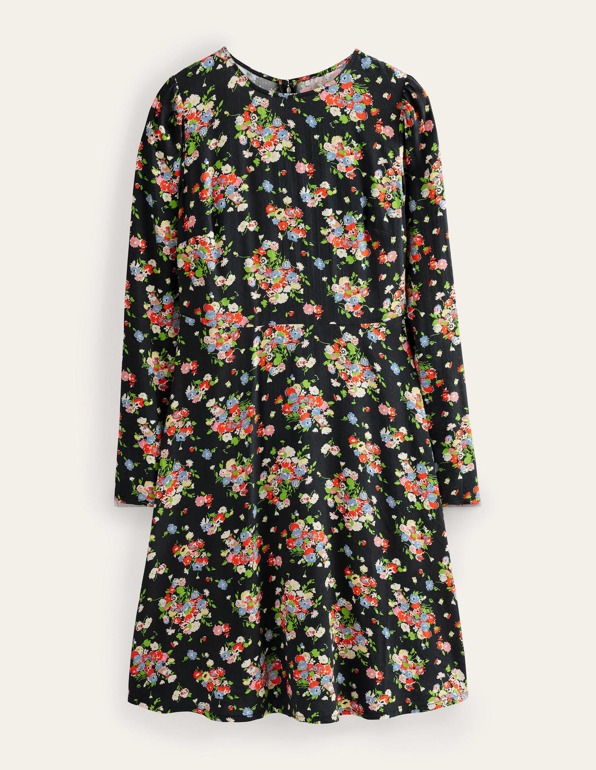 Ausgestelltes Kleid mit Rundhalsausschnitt-Schwarz, Wildblumen - Image 5