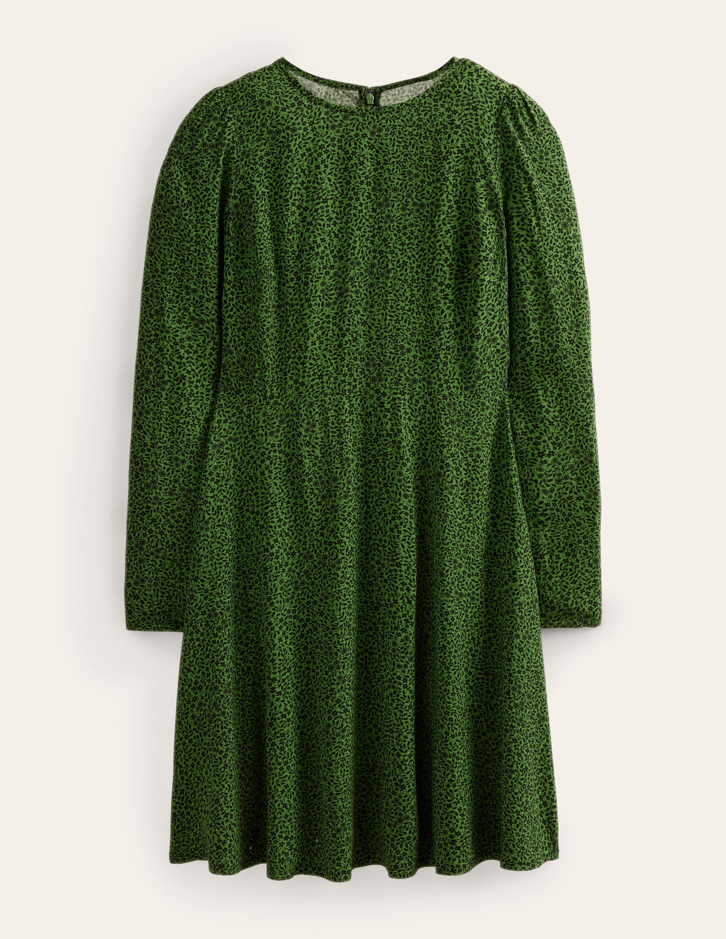 Ausgestelltes Kleid mit Rundhalsausschnitt-Parkgrün, Sonnenblumenmuster
