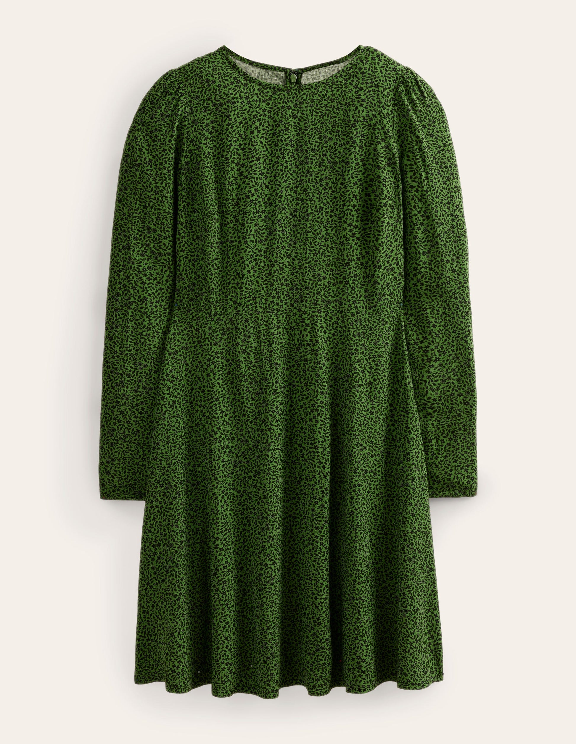 Ausgestelltes Kleid mit Rundhalsausschnitt-Parkgrün, Sonnenblumenmuster-5