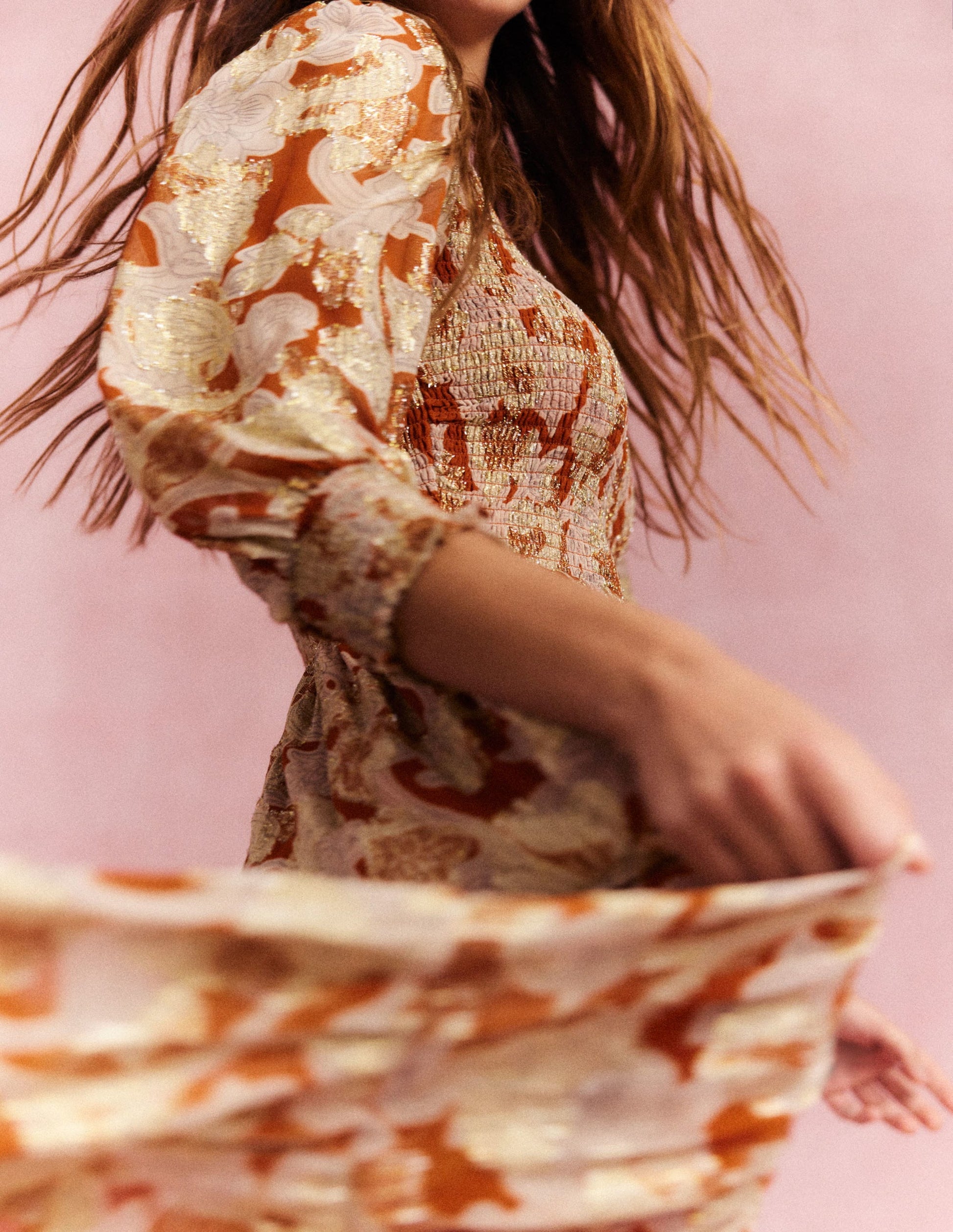 Robe en jacquard avec corsage à smocks-Rouille, motif Paisley Whirl-6