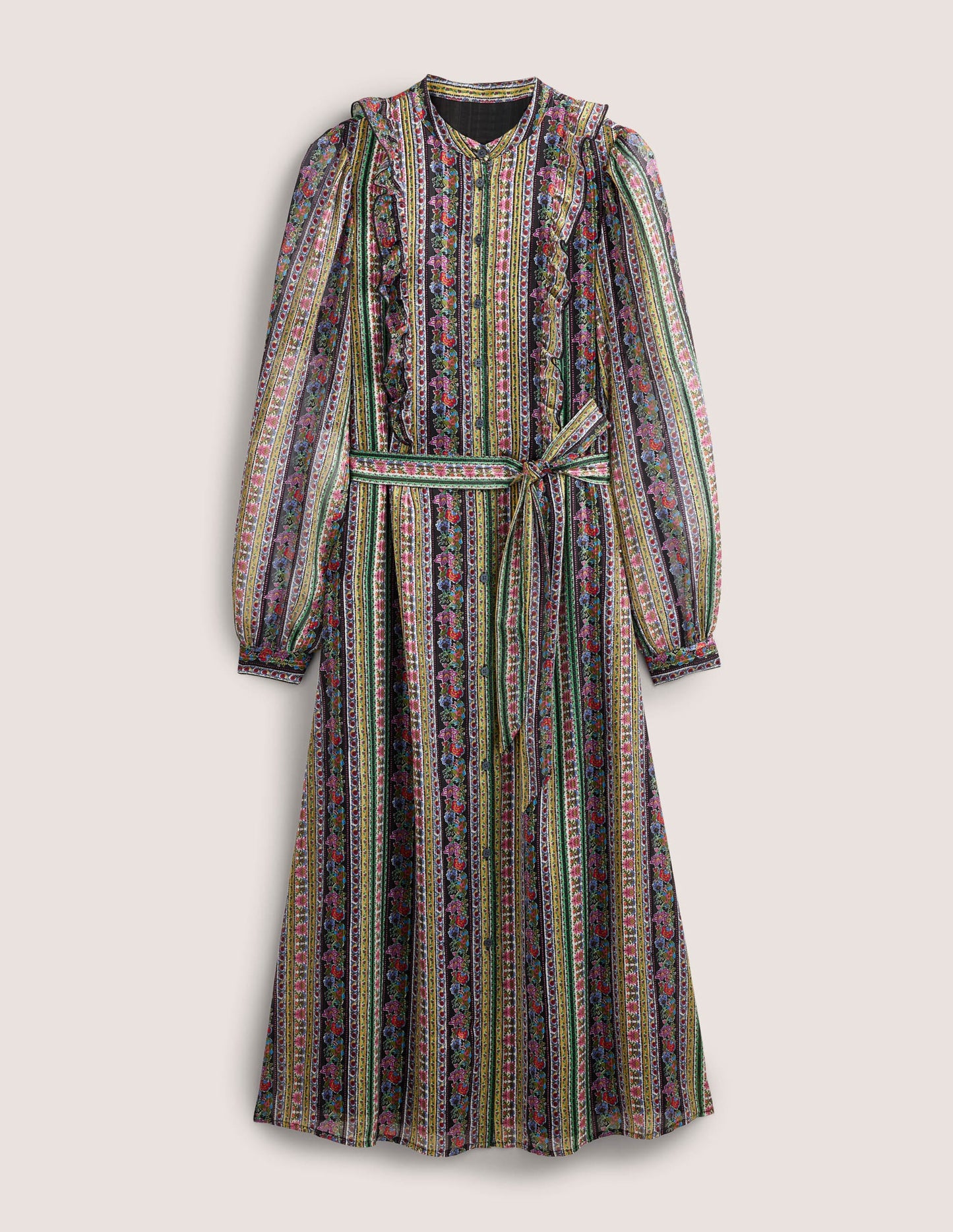 Metallic-Midikleid mit Rüschen-Bunt, Nelkenblüten