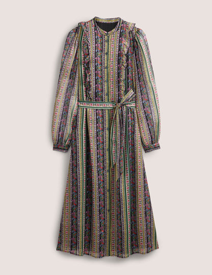 Metallic-Midikleid mit Rüschen-Bunt, Nelkenblüten