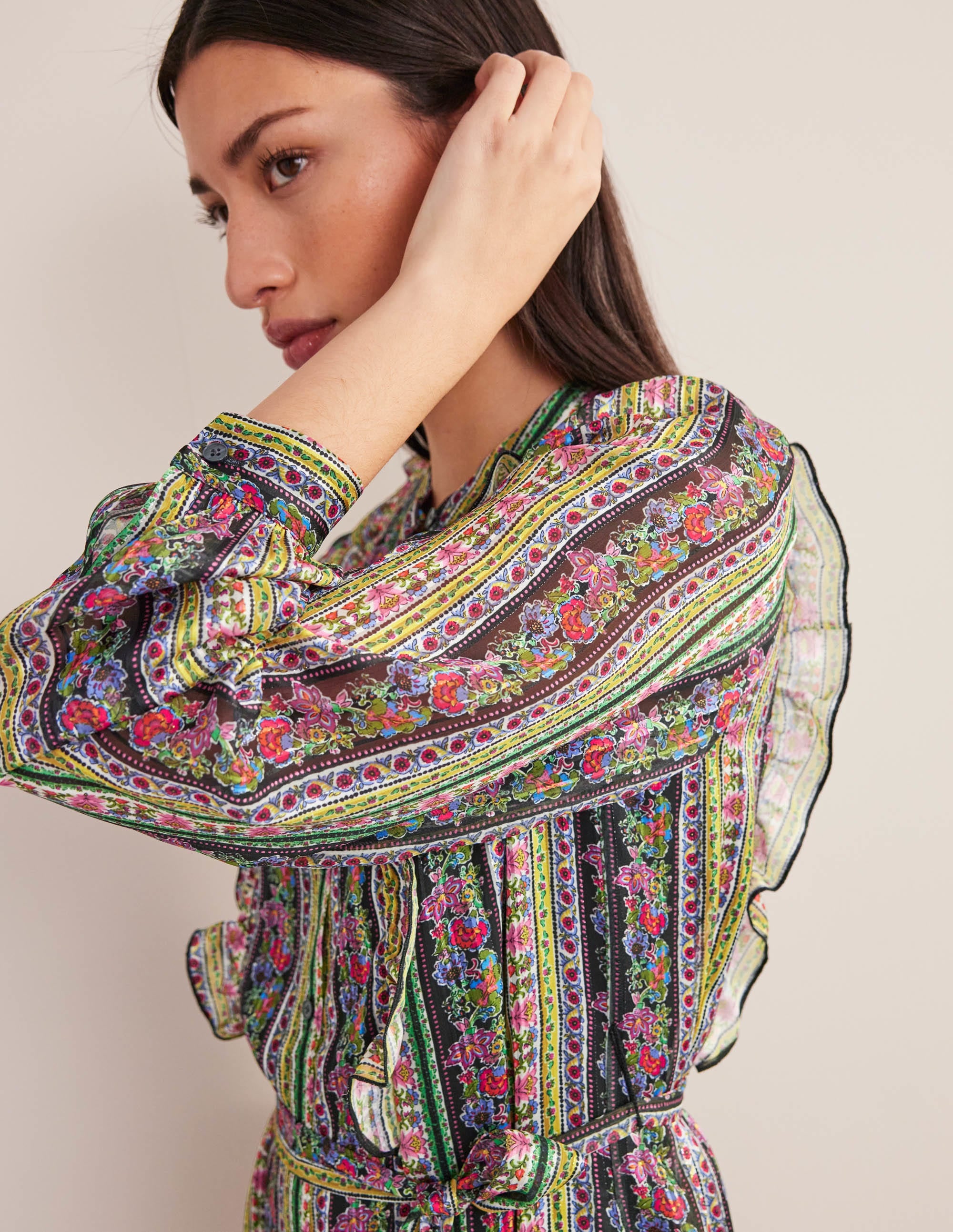 Robe midi métallisée à volants-Multi, motif Carnation Bloom - Image 2