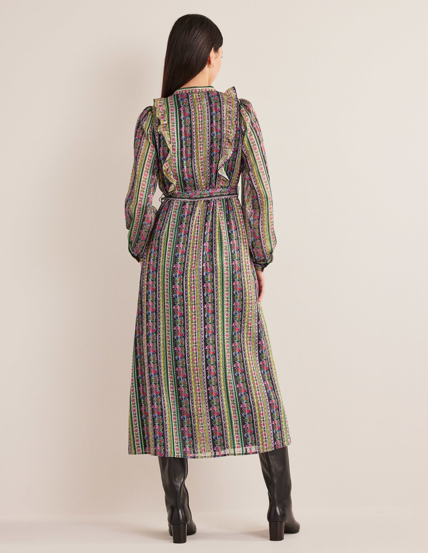 Metallic-Midikleid mit Rüschen-Bunt, Nelkenblüten