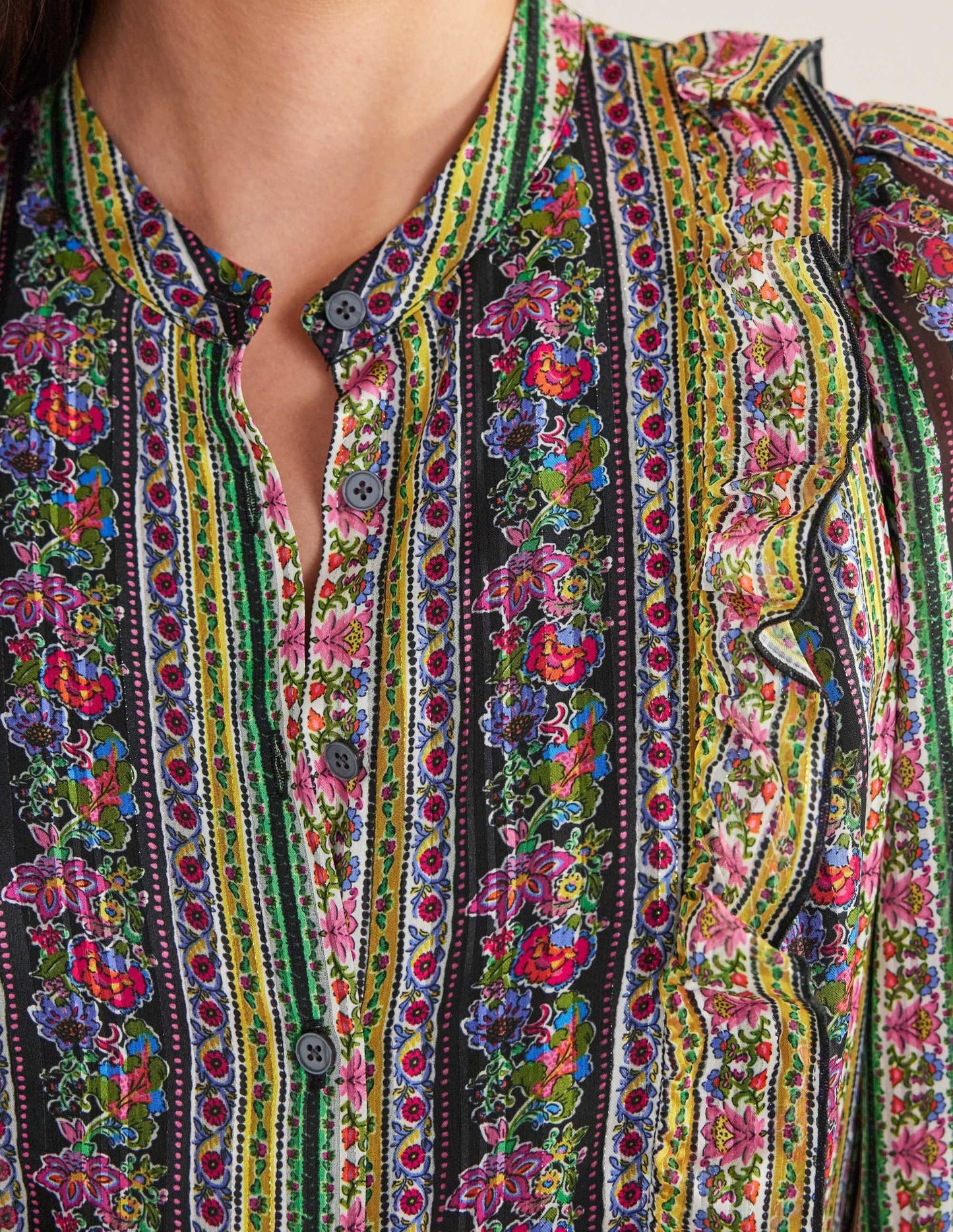 Metallic-Midikleid mit Rüschen-Bunt, Nelkenblüten
