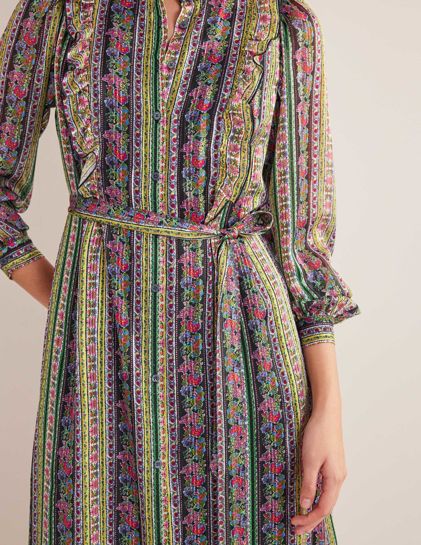 Metallic-Midikleid mit Rüschen-Bunt, Nelkenblüten