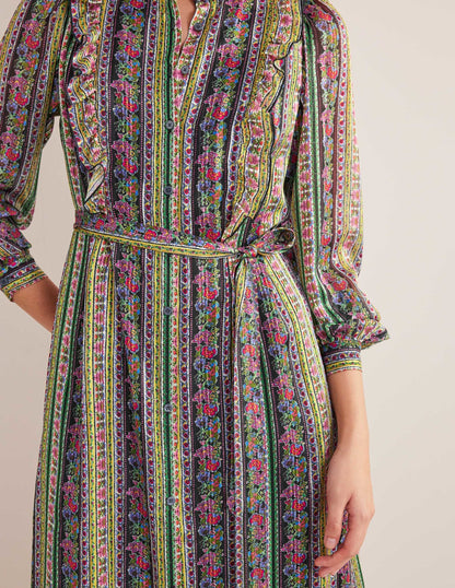 Metallic-Midikleid mit Rüschen-Bunt, Nelkenblüten