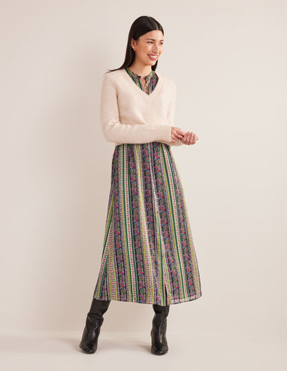 Metallic-Midikleid mit Rüschen-Bunt, Nelkenblüten