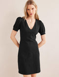 Jerseyminikleid mit V-Ausschnitt-Schwarz