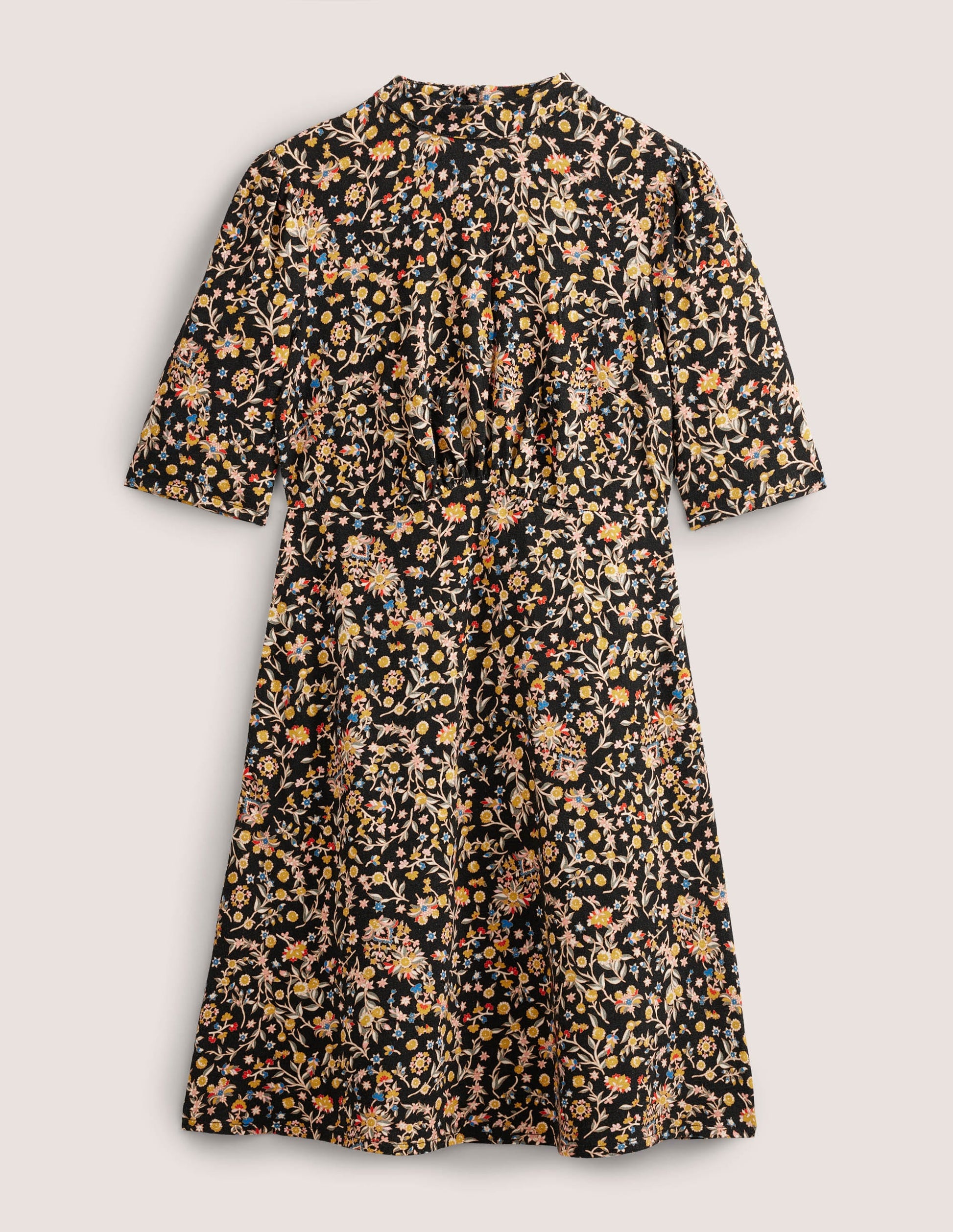 Jersey-Minikleid-Schwarz, Wildblumen-Paisleymuster-4