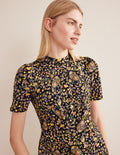 Jersey-Minikleid-Schwarz, Wildblumen-Paisleymuster